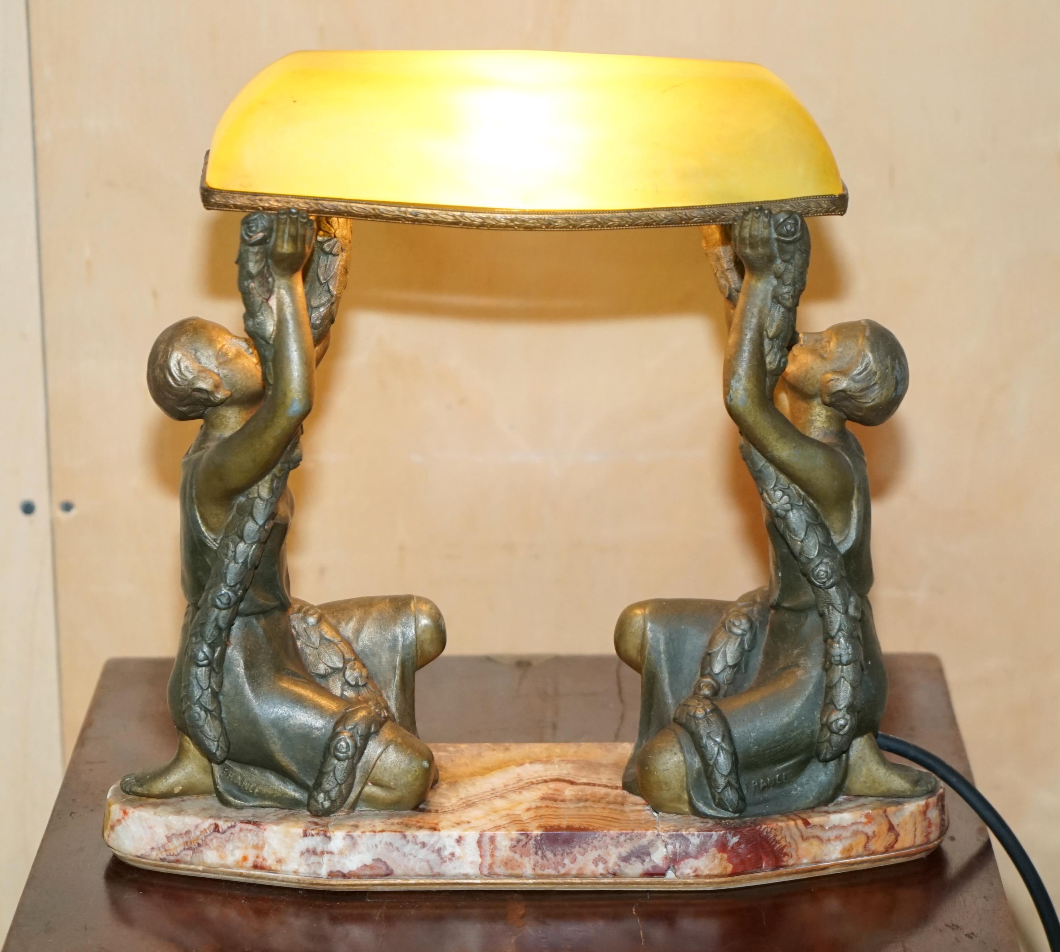 Royal House Antiques

Royal House Antiques is delighted to offer for sale this absolutely stunning, very rare original cold painted Bronze, French Art Deco table lamp period patina 

A very good looking rare and decorative table lamp, I've never