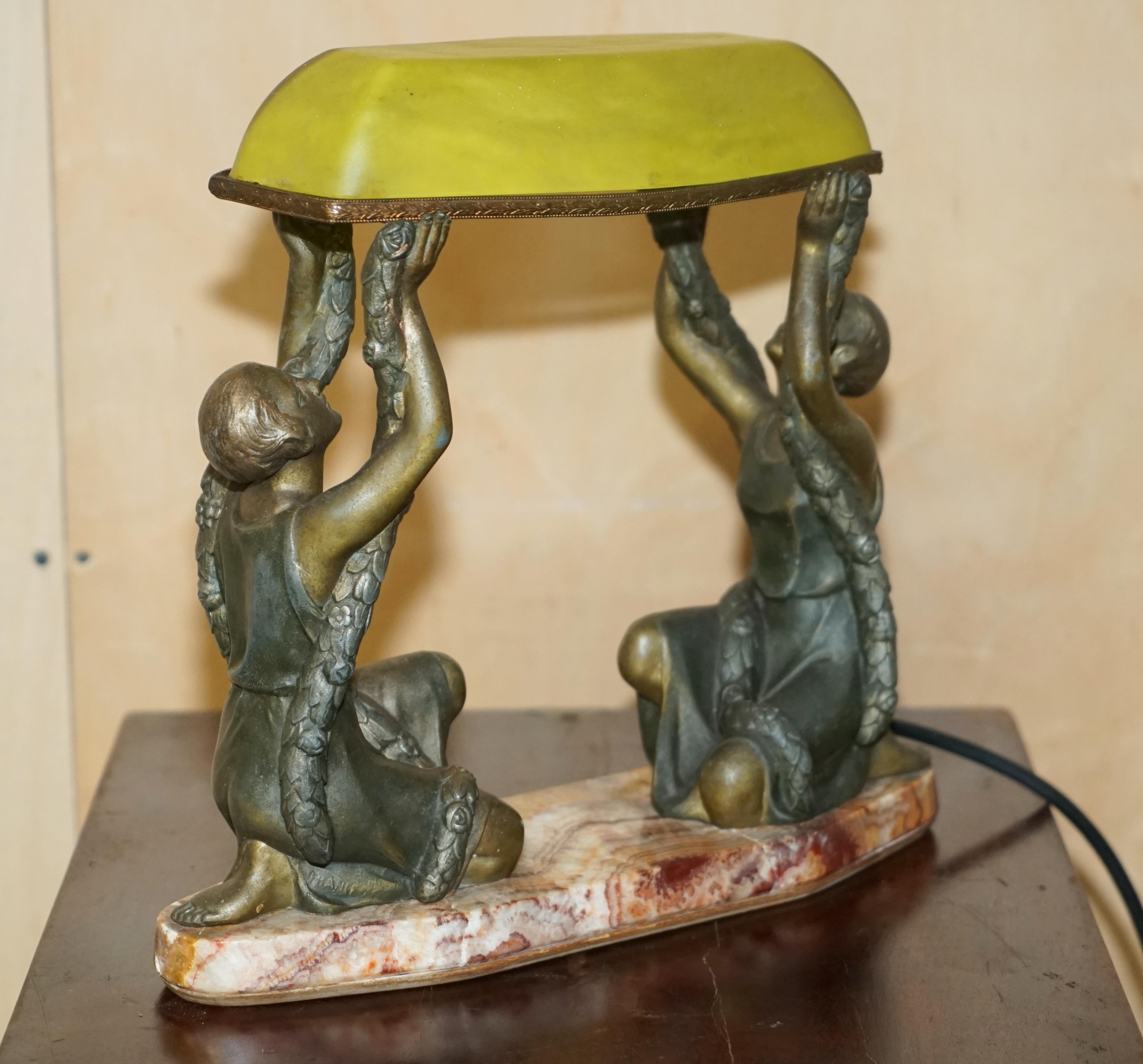 Art Deco RARE ANTiQUE FRENCH ART DECO 20s COLD PAINTED BRONZE TABLE LAMP WITH MARBLE BASe For Sale