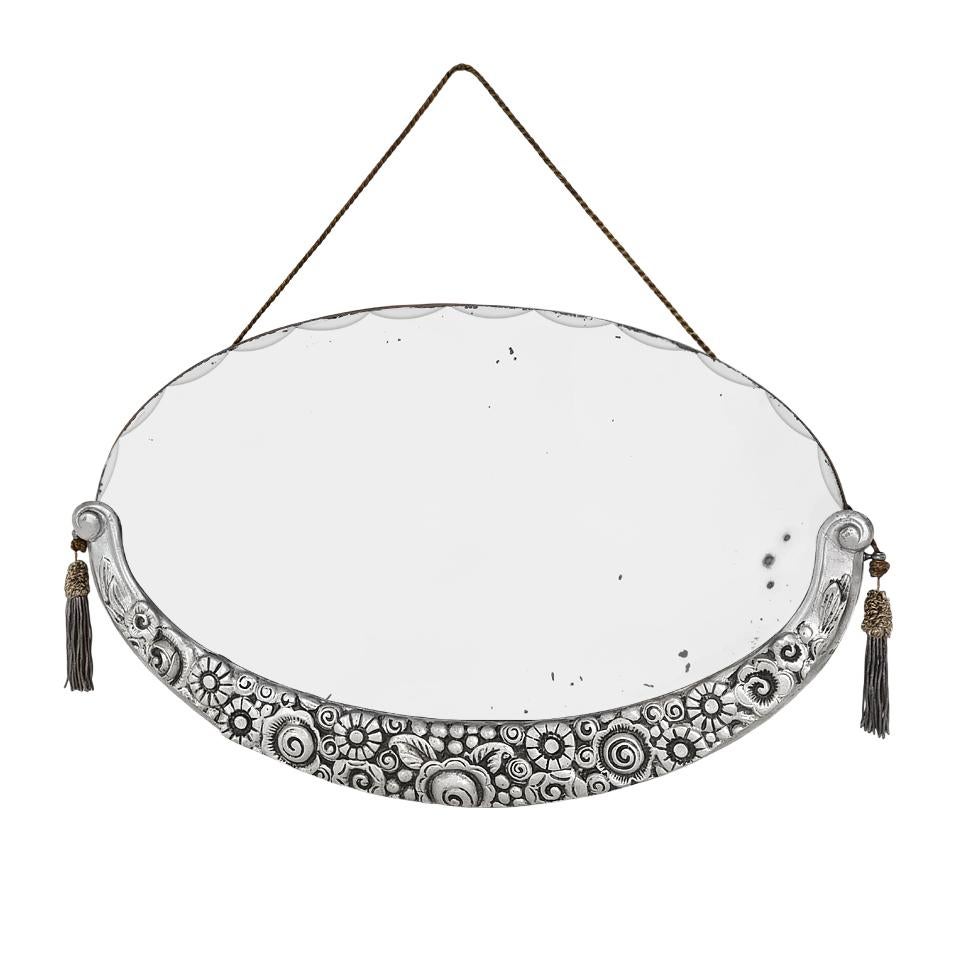 Raro Antique Mirror ovale francese in stile Deco, Paul Follot Design, circa 1929 in vendita 4