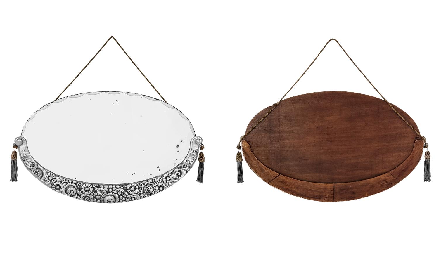 Raro Antique Mirror ovale francese in stile Deco, Paul Follot Design, circa 1929 in vendita 5