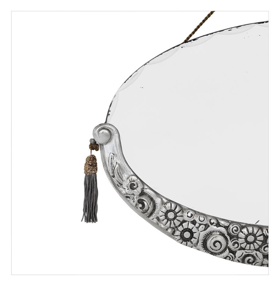 Art Déco Raro Antique Mirror ovale francese in stile Deco, Paul Follot Design, circa 1929 in vendita