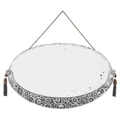 Rare Antique French Art Deco Oval Mirror, Paul Follot Design Style, circa 1929