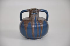 Rare Antique French Art Pottery by Leon Pointu Blue Vase Pot