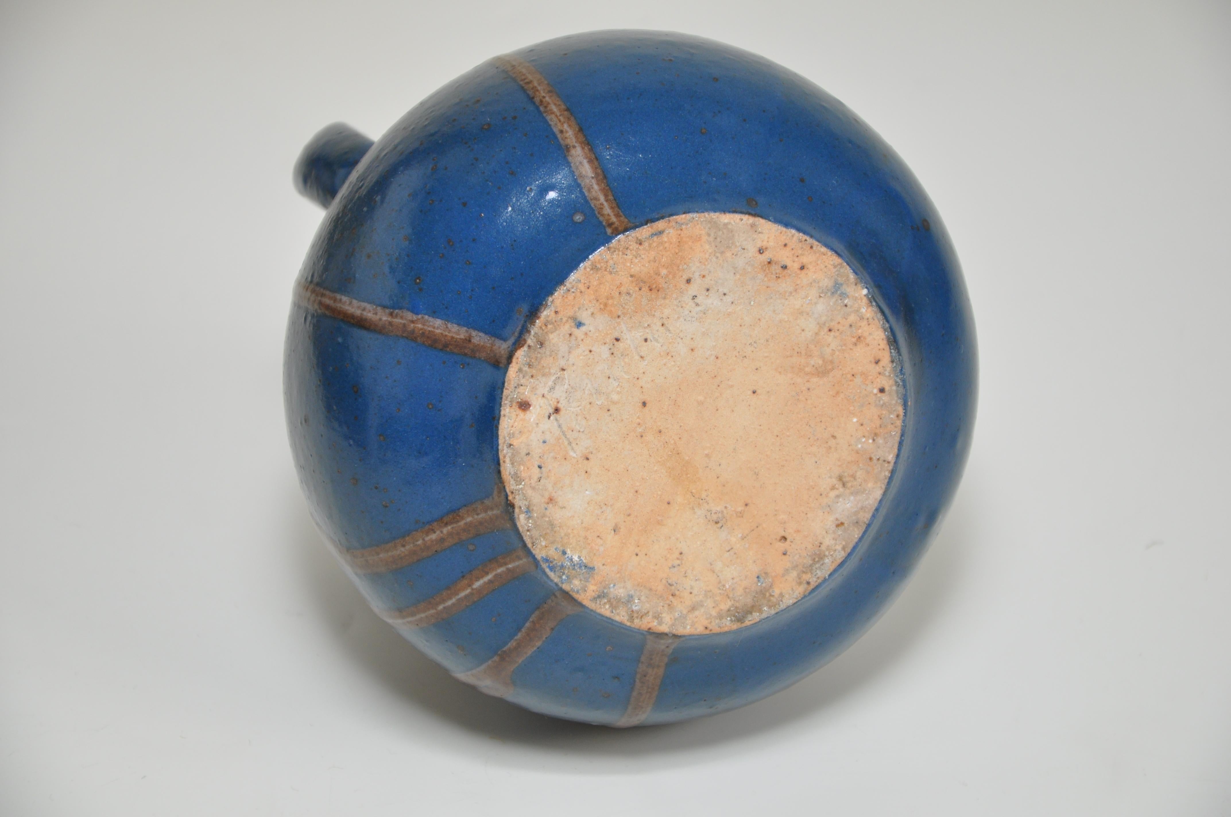 Ceramic Rare Antique French Art Pottery by Leon Pointu Blue Vase Pot For Sale