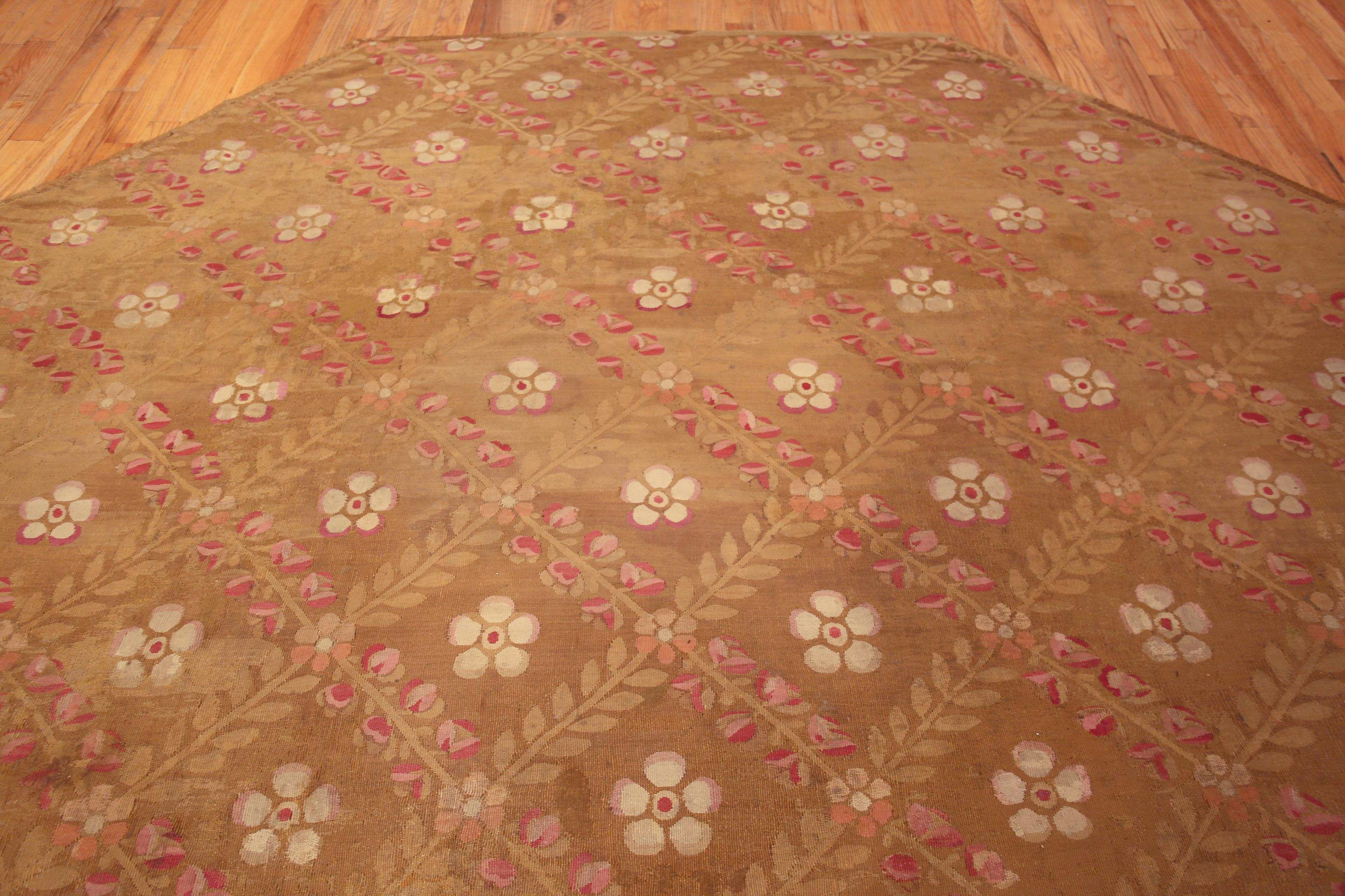 Wool Rare Antique French Aubusson Octagonal Rug 10'6