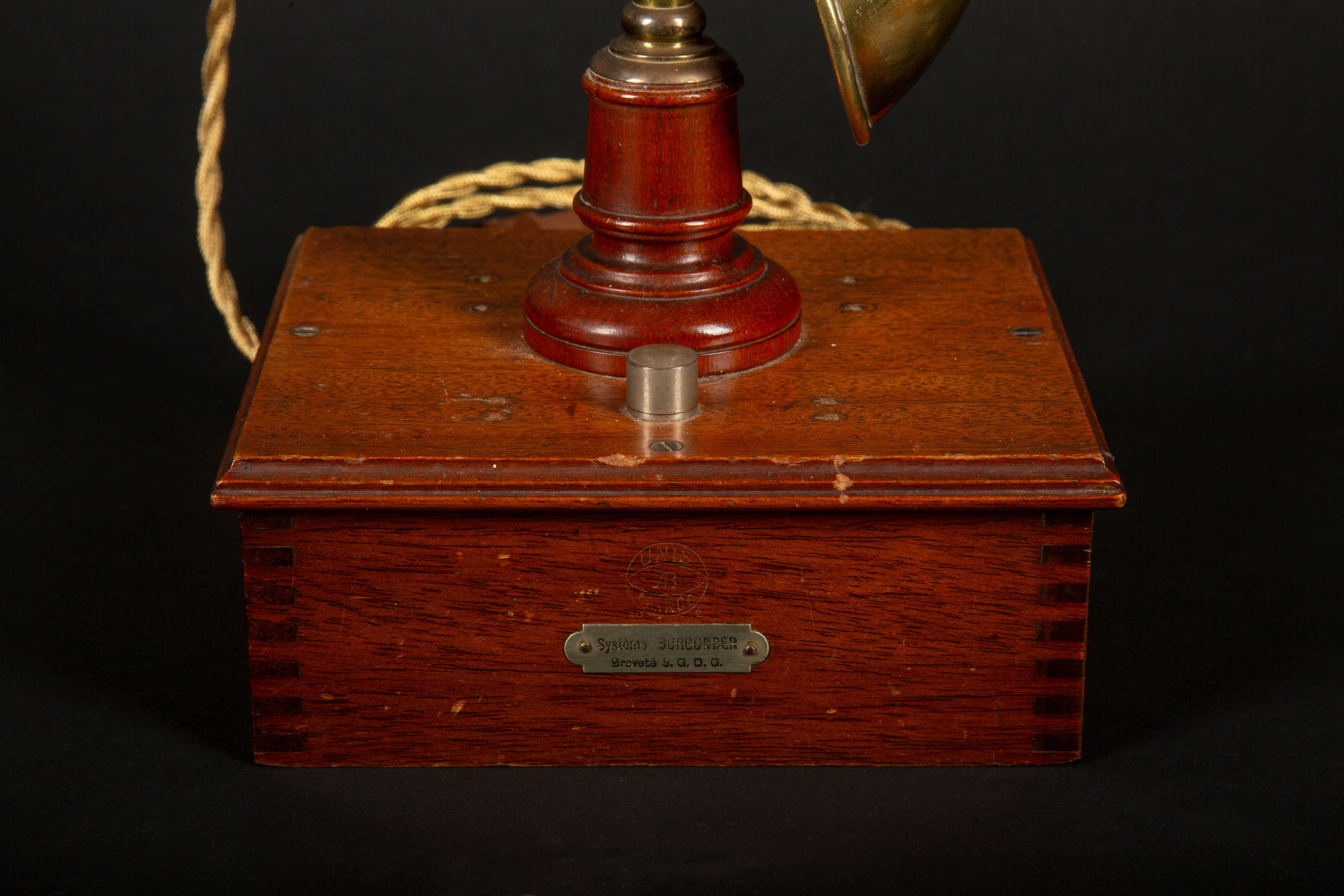 Rare Antique French Brass Burgunder Candlestick Telephone Converted into a Lamp In Good Condition In New York, NY