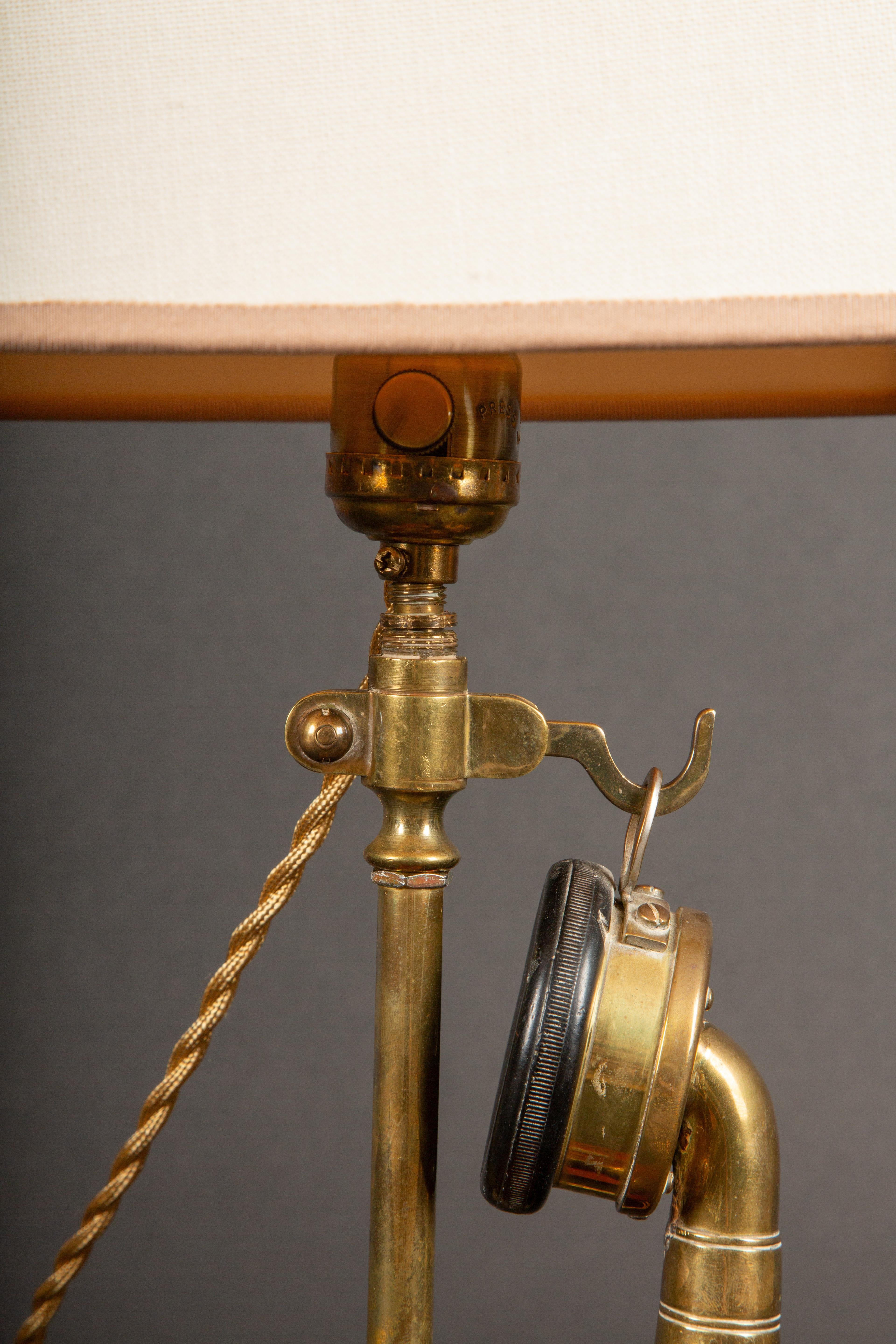 20th Century Rare Antique French Brass Burgunder Candlestick Telephone Converted into a Lamp