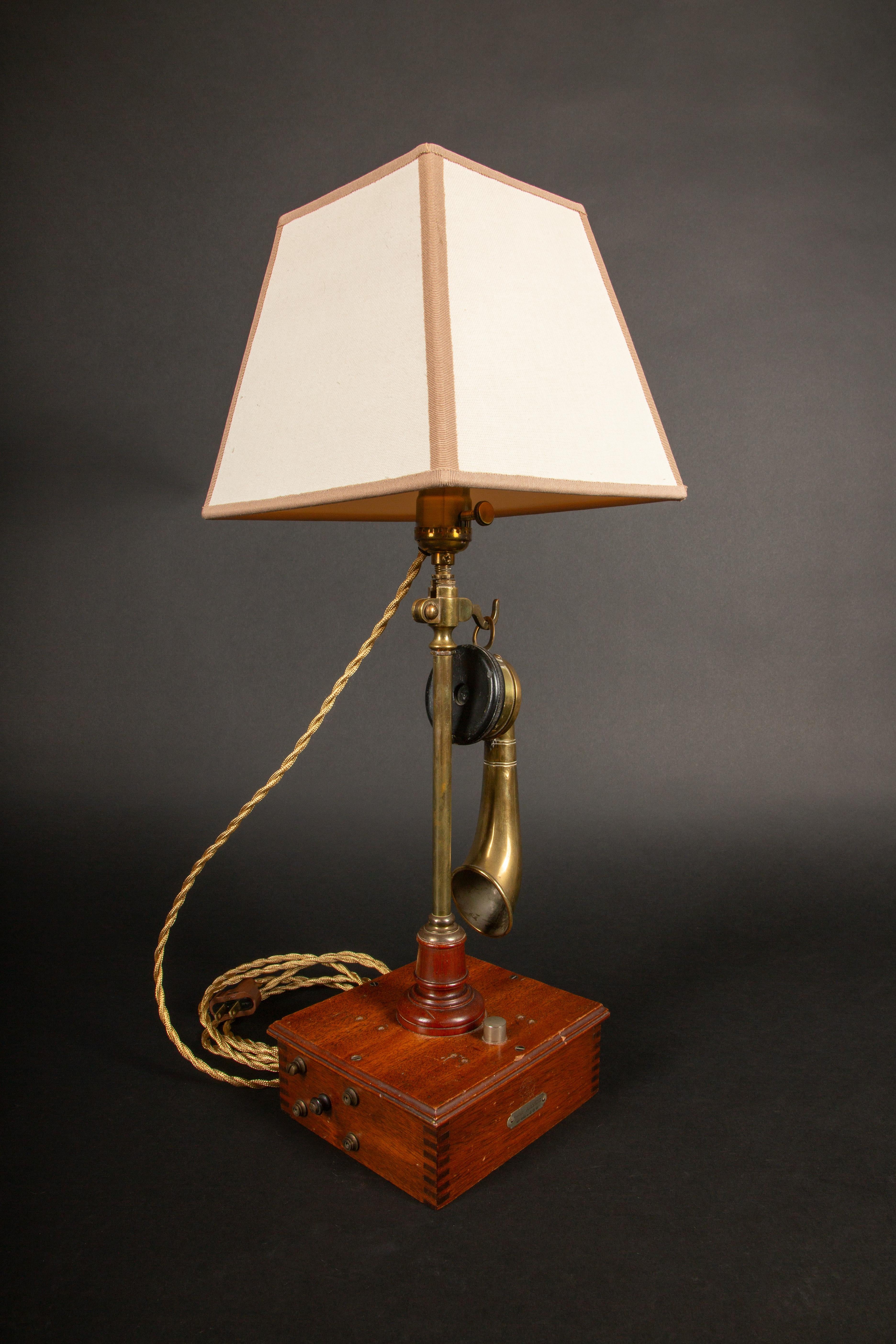 Wood Rare Antique French Brass Burgunder Candlestick Telephone Converted into a Lamp
