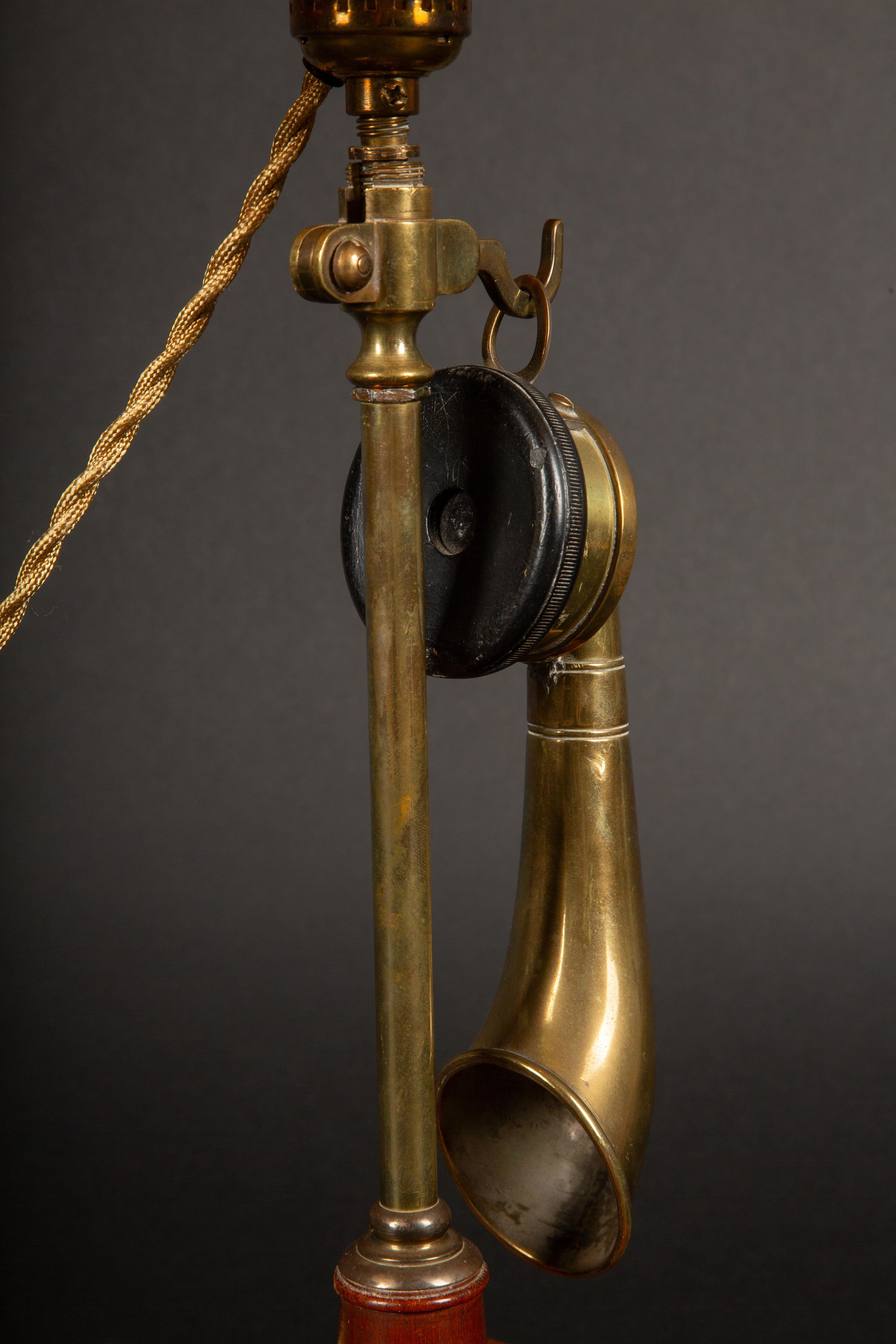 Rare Antique French Brass Burgunder Candlestick Telephone Converted into a Lamp 1