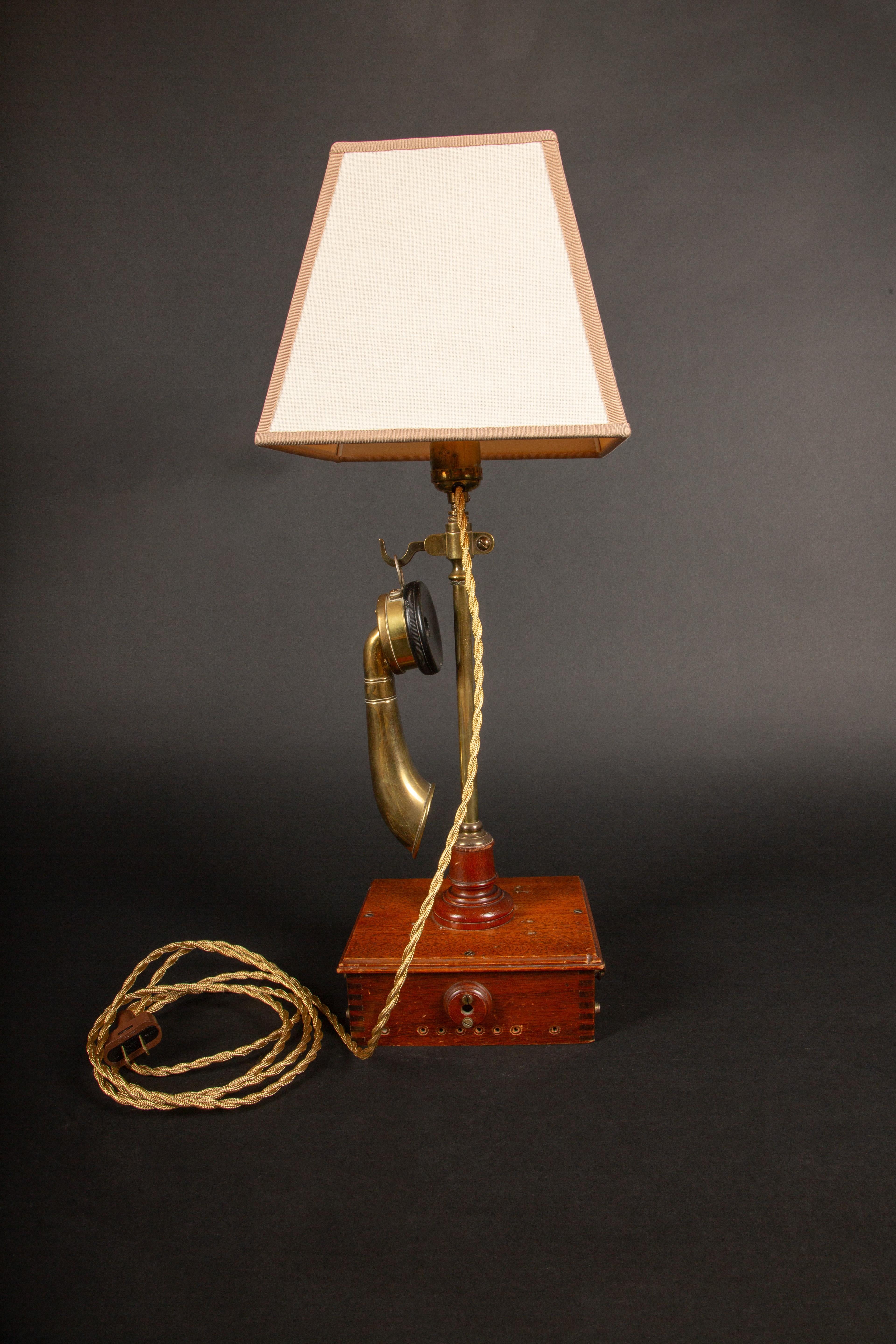 Rare Antique French Brass Burgunder Candlestick Telephone Converted into a Lamp 2