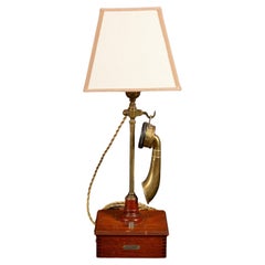 Rare Antique French Brass Burgunder Candlestick Telephone Converted into a Lamp