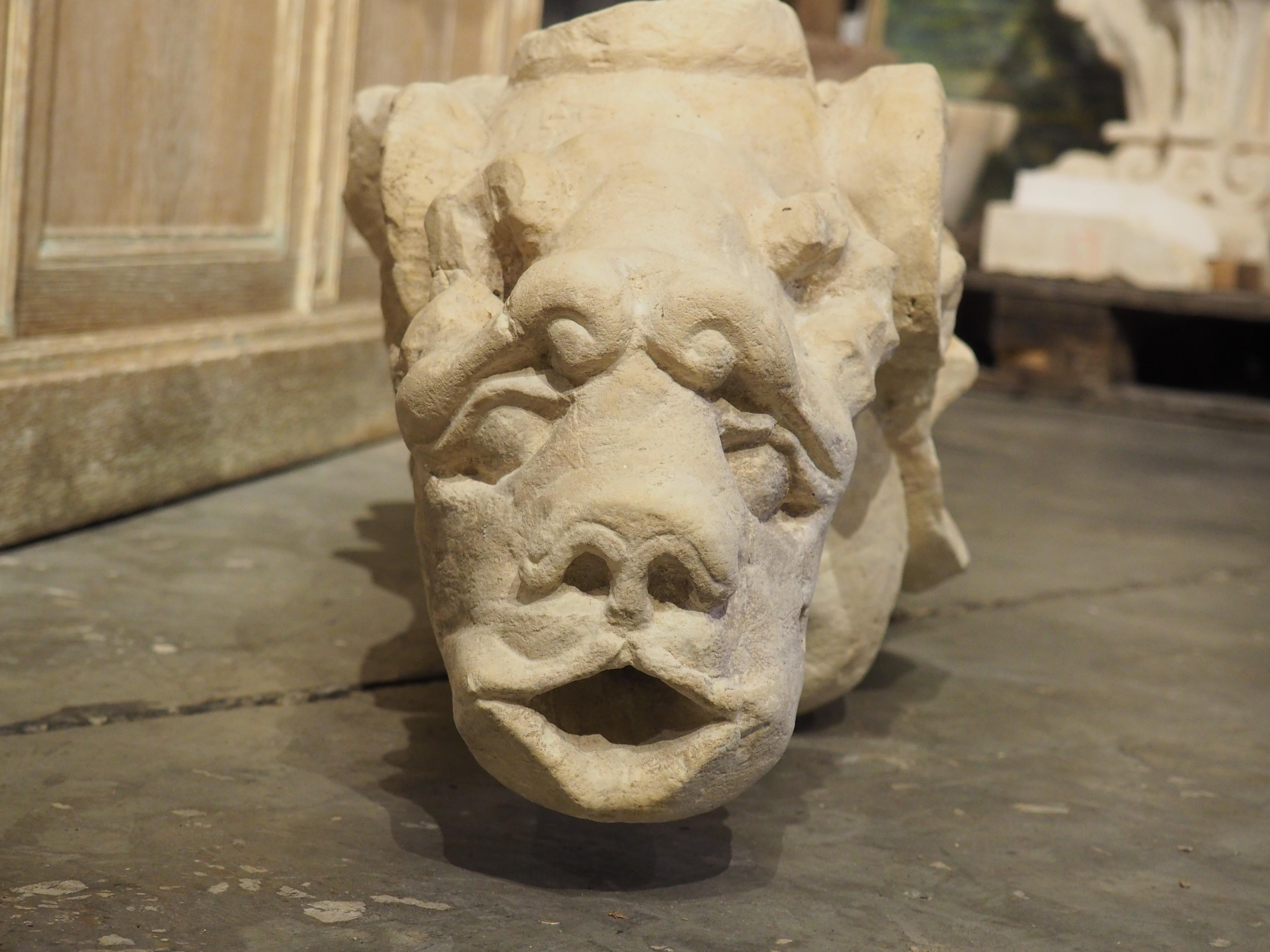 Rare Antique French Carved Limestone Gargoyle Scupper, Pre-1700 In Good Condition In Dallas, TX