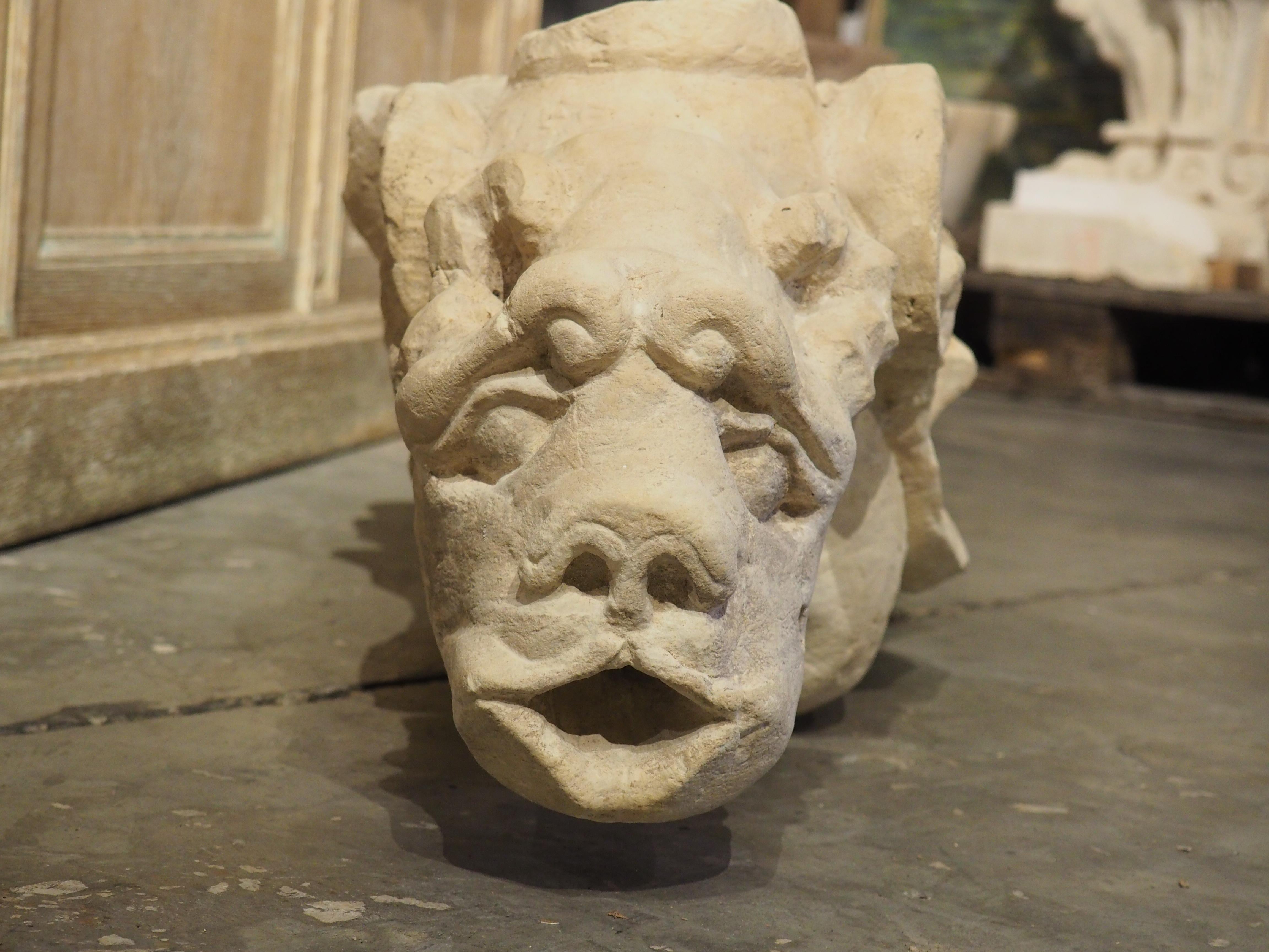 Rare Antique French Carved Limestone Gargoyle Scupper, Pre-1700 In Good Condition For Sale In Dallas, TX