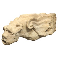 Rare Vintage French Carved Limestone Gargoyle Scupper, Pre-1700