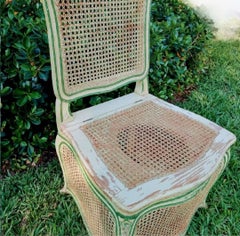 Rare Antique French Chaise Percee Louis XV Yellow Green Cane Wood Commode Chair