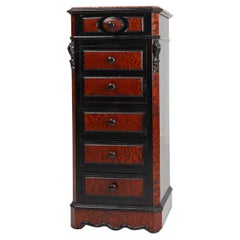 Rare Antique French chest of drawers in wood, burl veneer and marble, ca. 1850