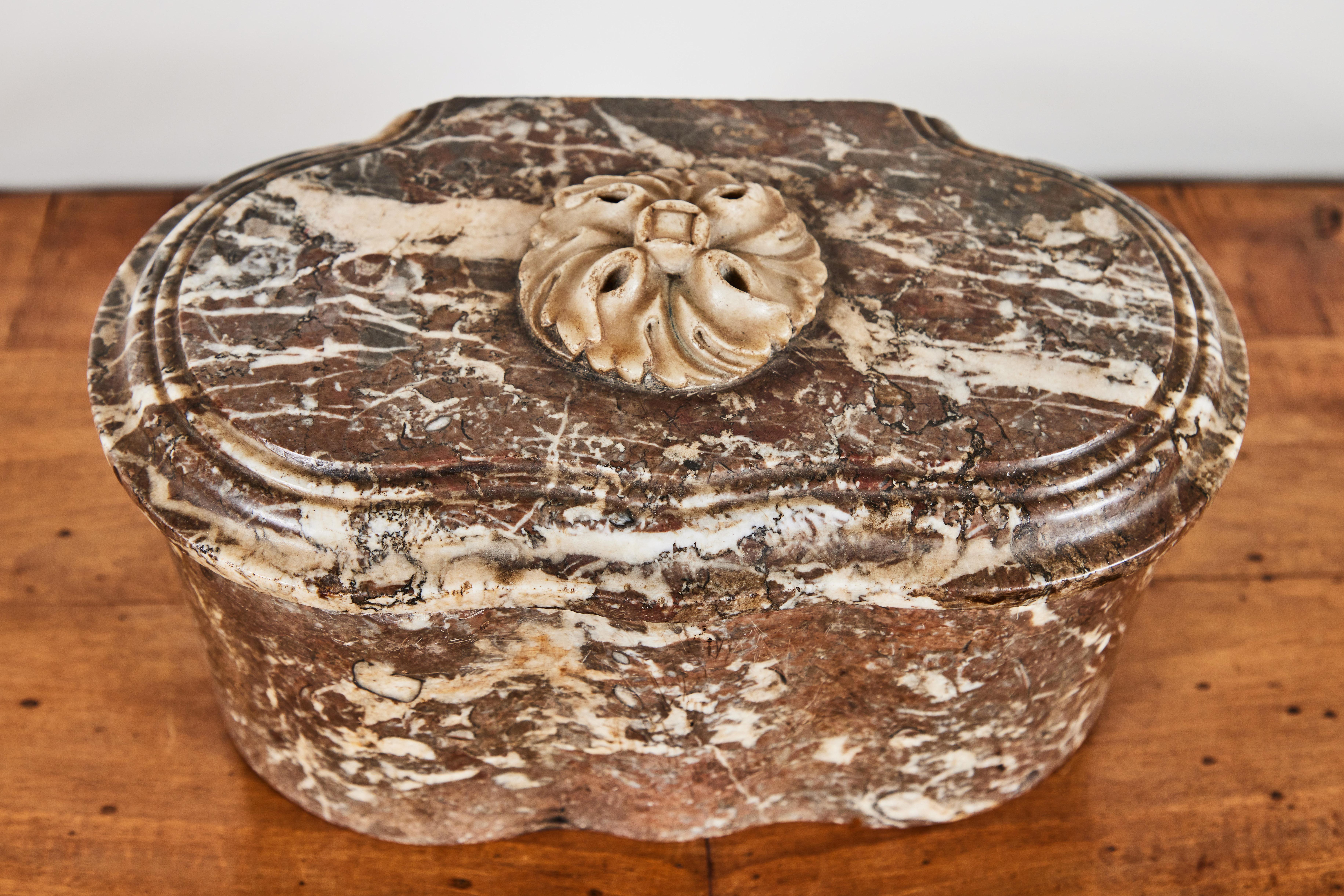 Hand-Carved Rare, Antique, French, Chocolate Marble Box For Sale