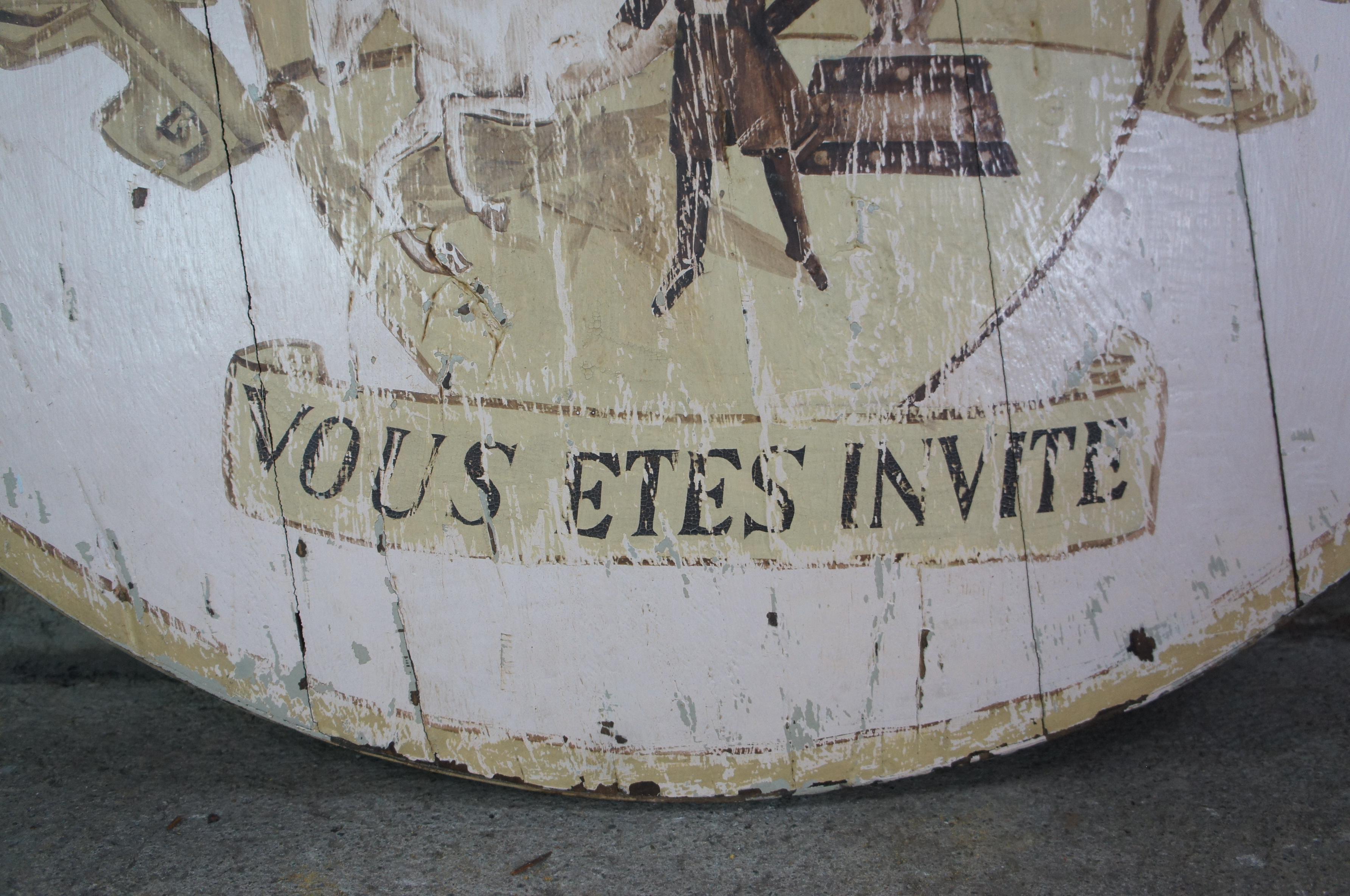 Rare Antique French Circus Advertisement Painted Oak Medallion Sign Artwork For Sale 1