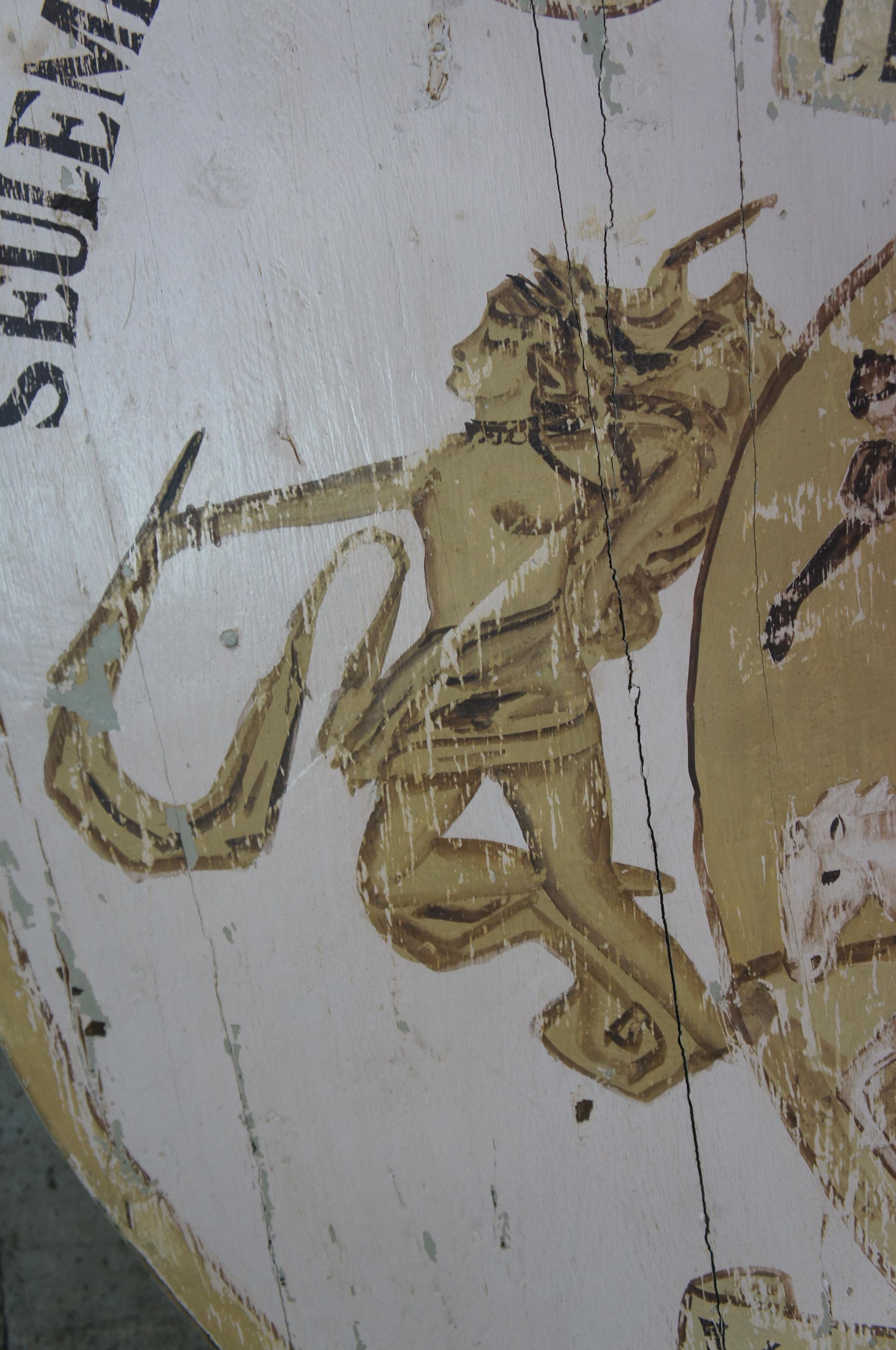 Rare Antique French Circus Advertisement Painted Oak Medallion Sign Artwork 2