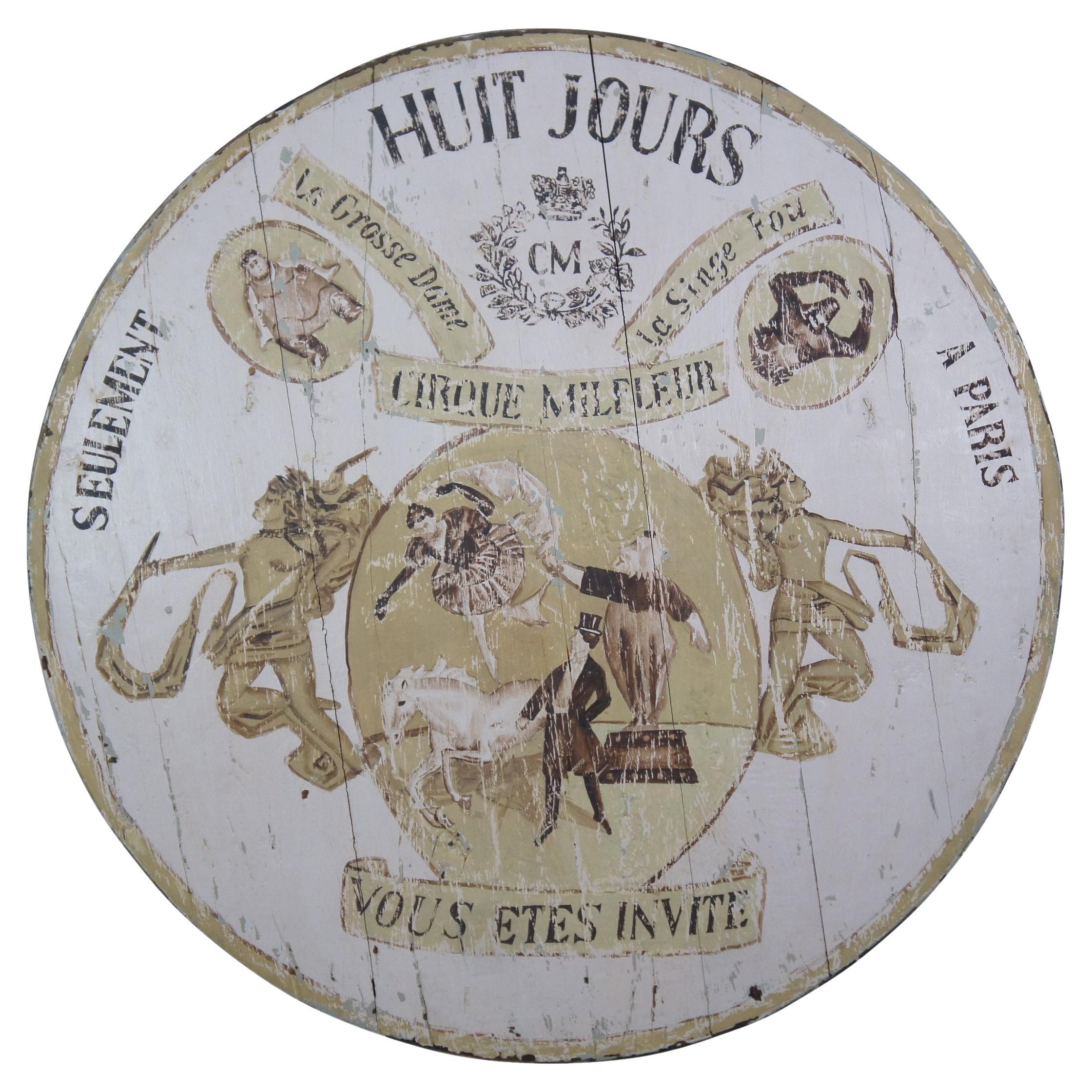 Rare Antique French Circus Advertisement Painted Oak Medallion Sign Artwork