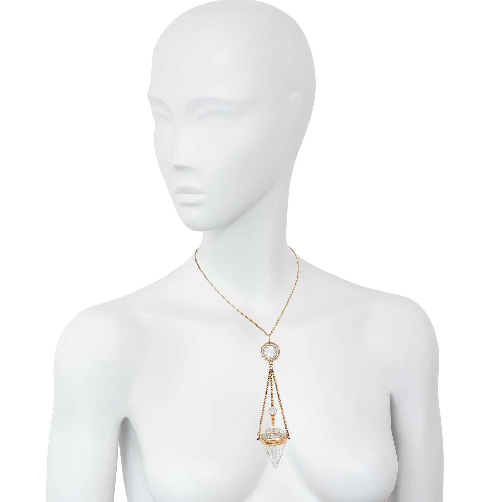 Mixed Cut Rare Antique French Diamond-Shaped Watch Pendant in Gold and Rock Crystal For Sale