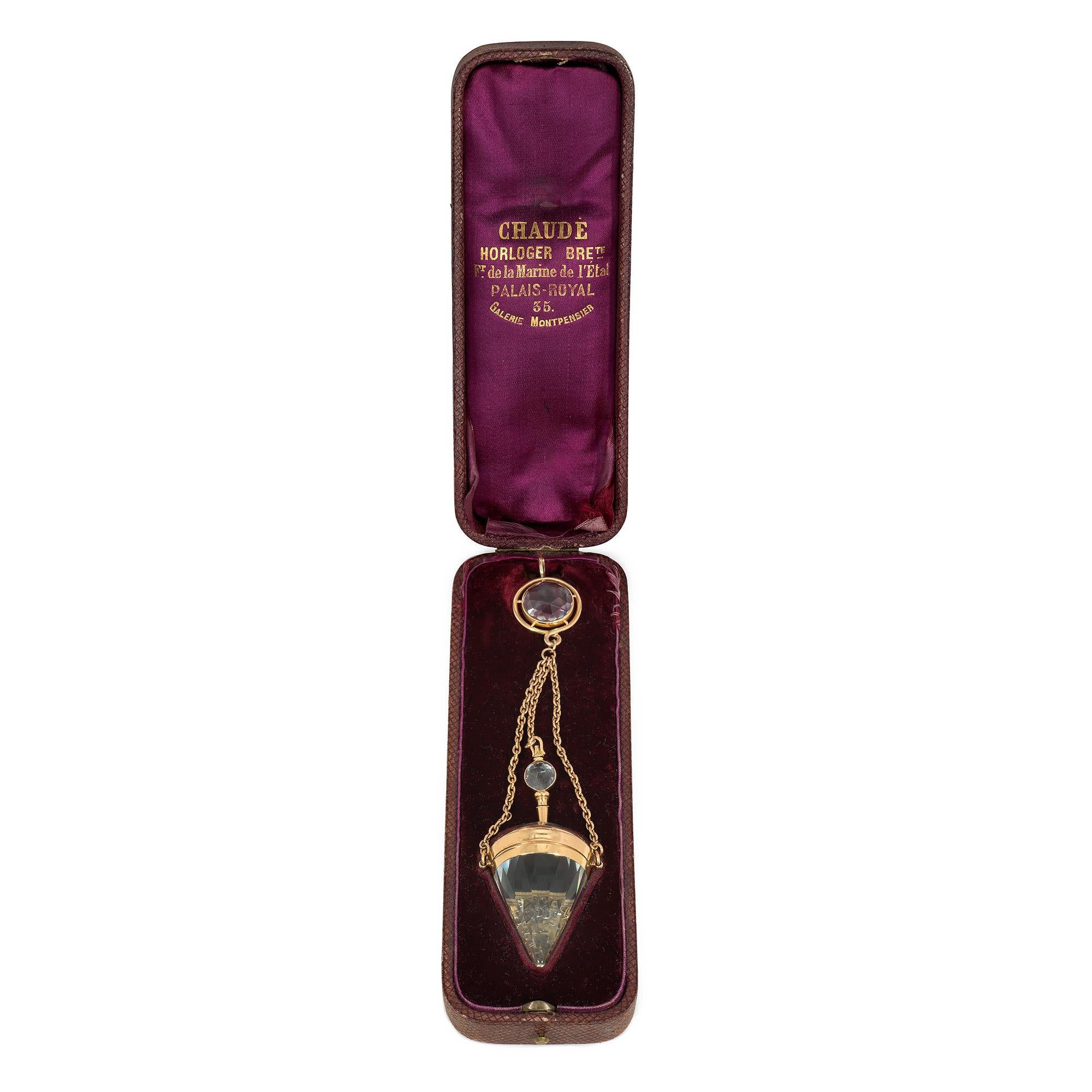 Rare Antique French Diamond-Shaped Watch Pendant in Gold and Rock Crystal In Good Condition For Sale In New York, NY