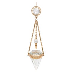 Rare Antique French Diamond-Shaped Watch Pendant in Gold and Rock Crystal