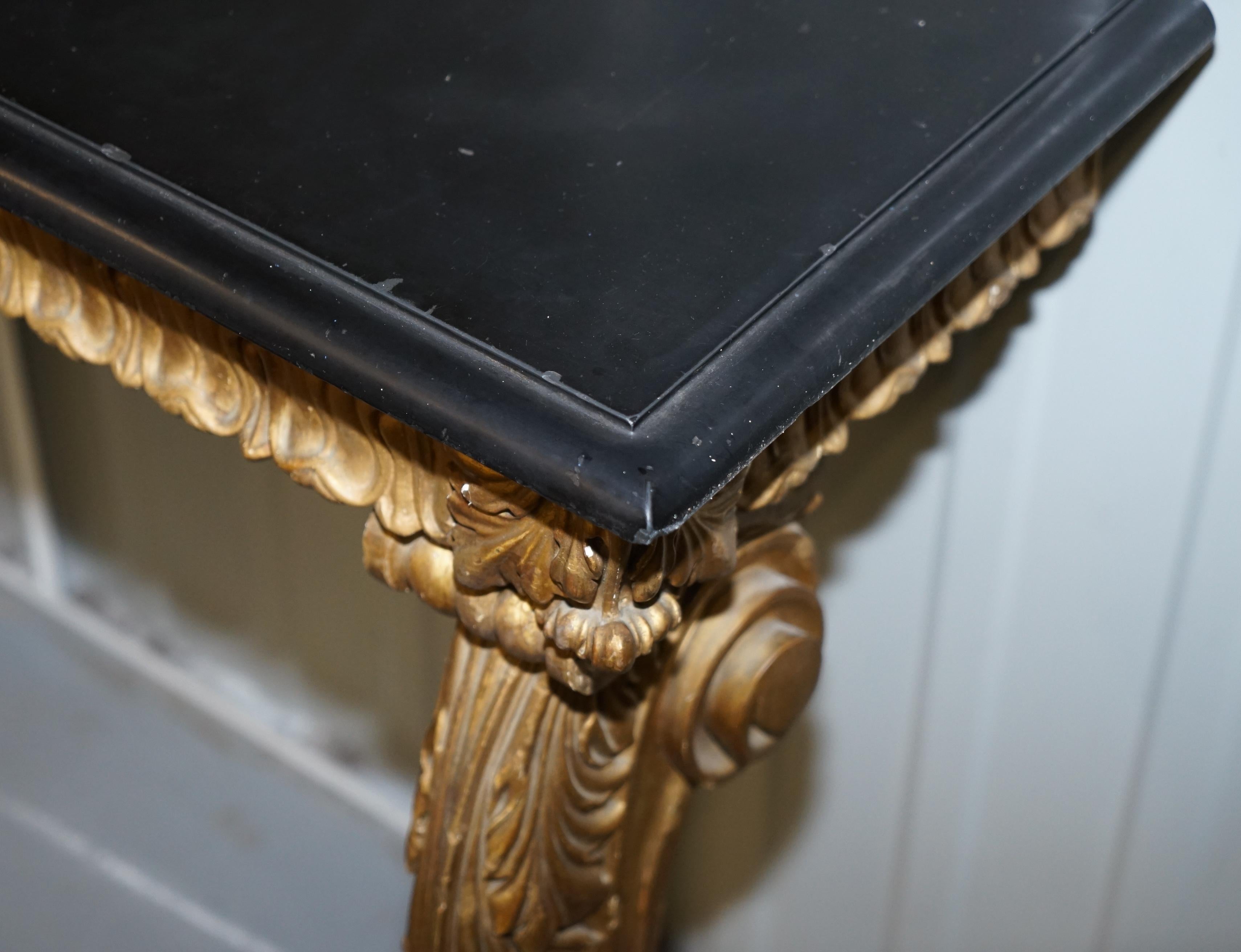 Rare Antique French Hand Carved Giltwood & Marble Console Table circa 1860 Paris For Sale 10