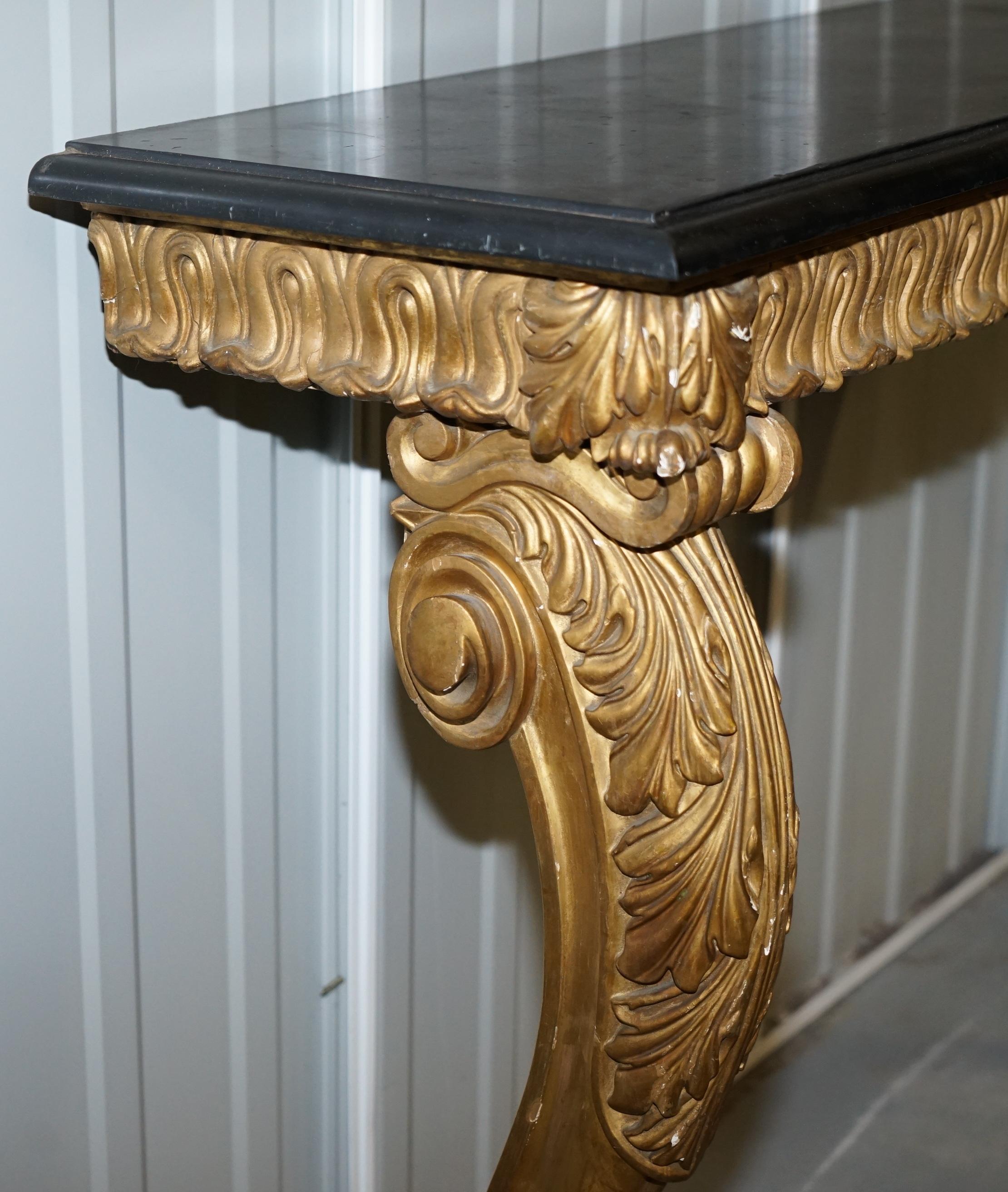 Rare Antique French Hand Carved Giltwood & Marble Console Table circa 1860 Paris For Sale 4
