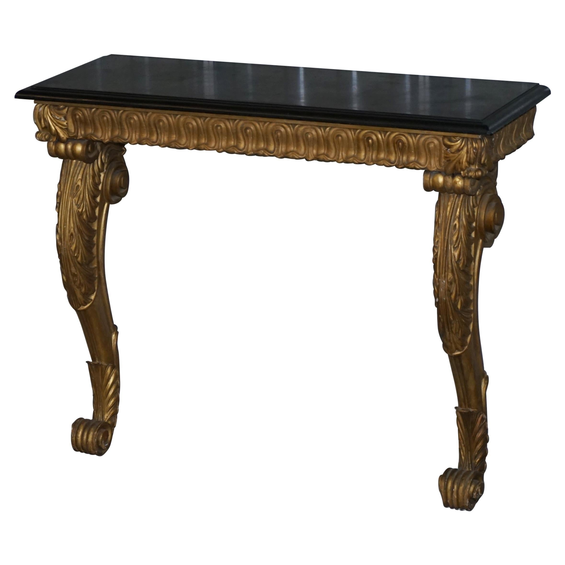 Rare Antique French Hand Carved Giltwood & Marble Console Table circa 1860 Paris For Sale