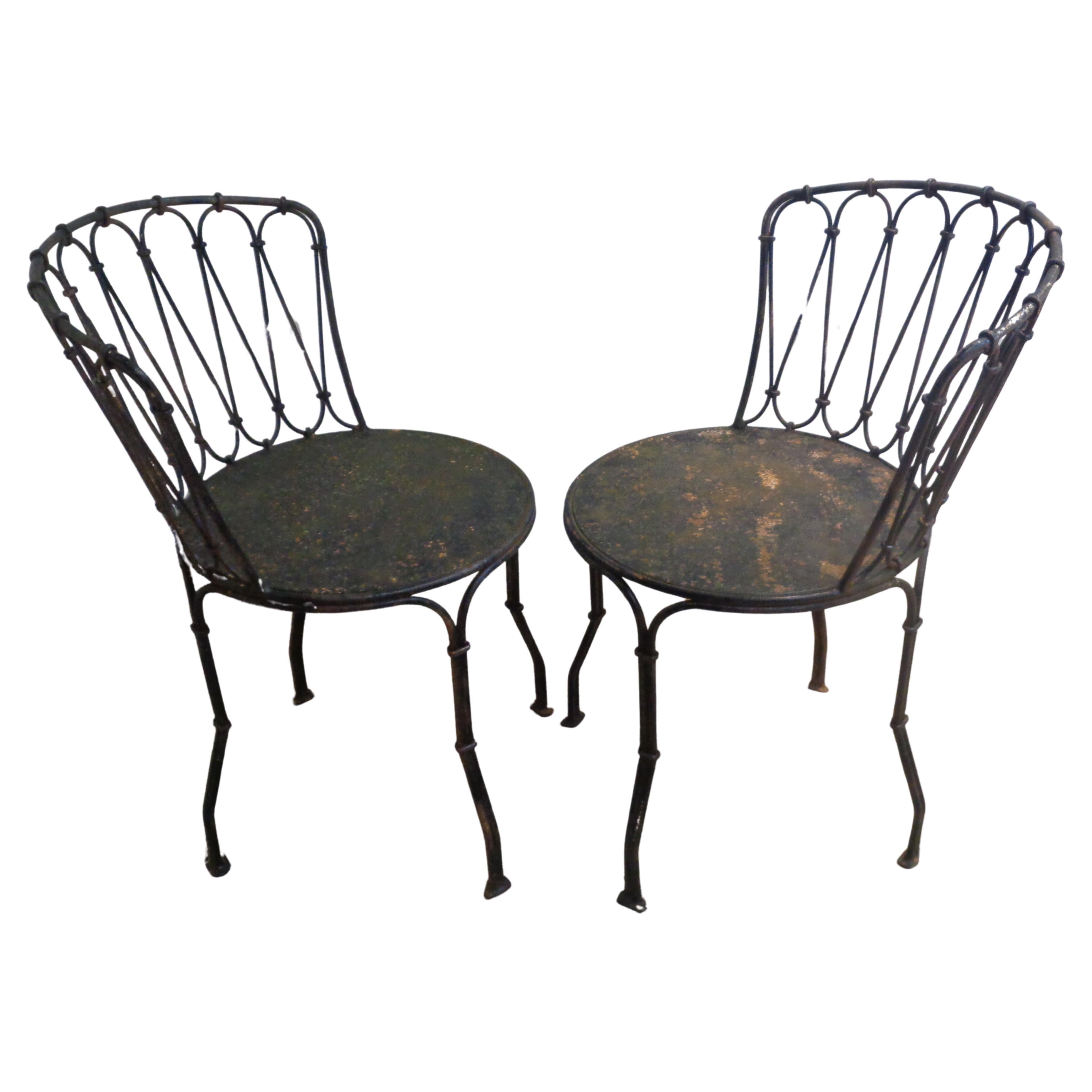 Rare Antique French Iron and Steel Bistro Set - Table & Two Chairs 6