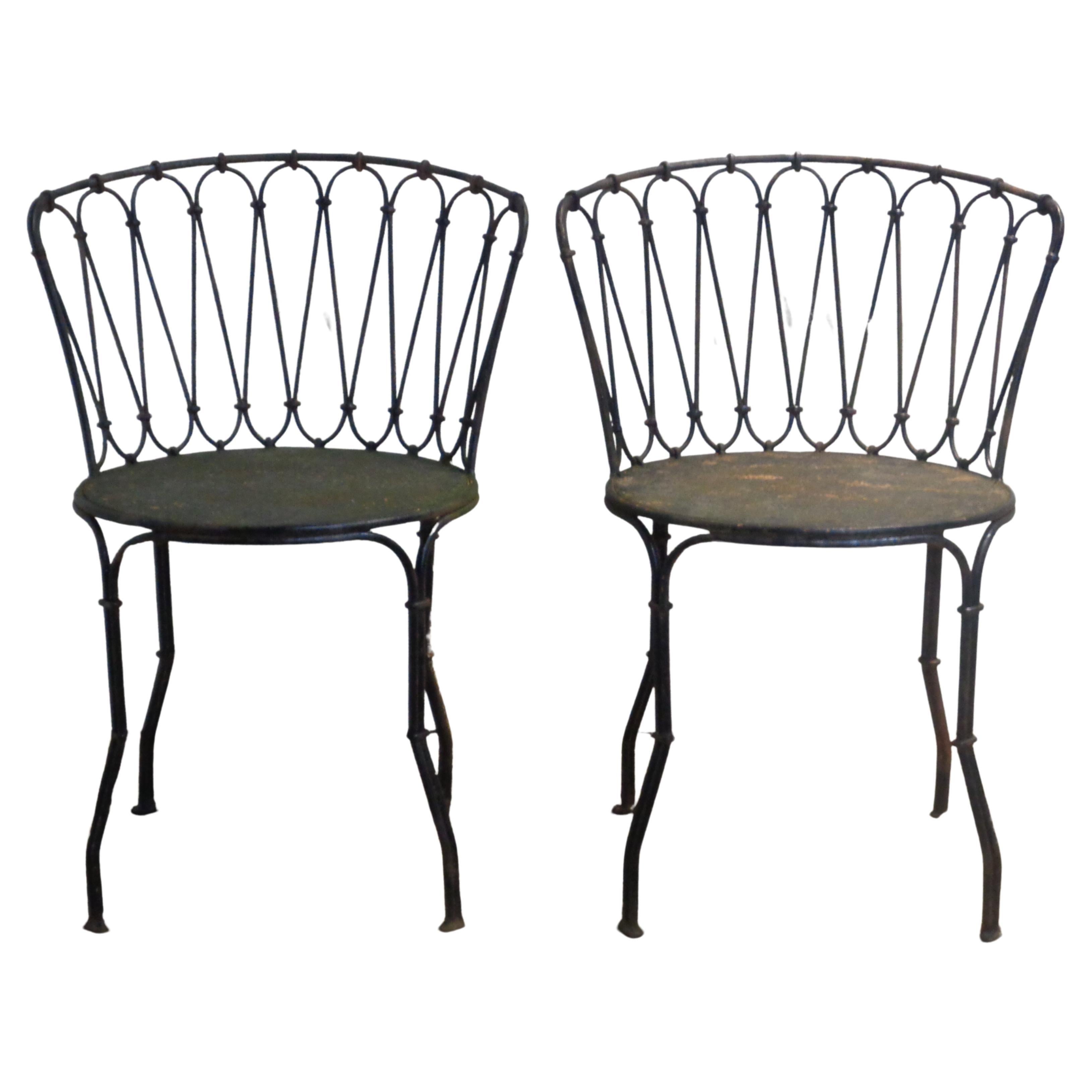 20th Century Rare Antique French Iron and Steel Bistro Set - Table & Two Chairs