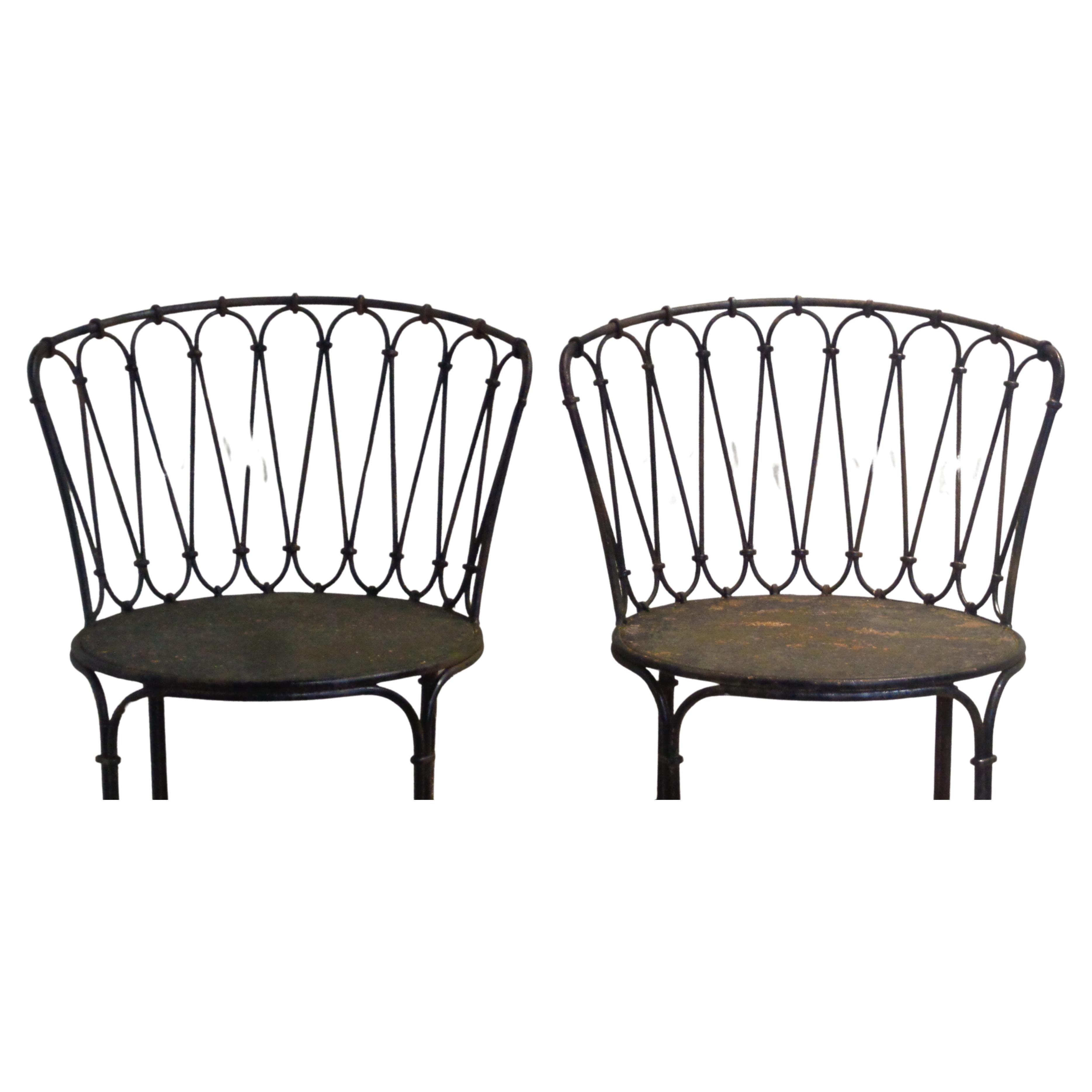 Rare Antique French Iron and Steel Bistro Set - Table & Two Chairs 1