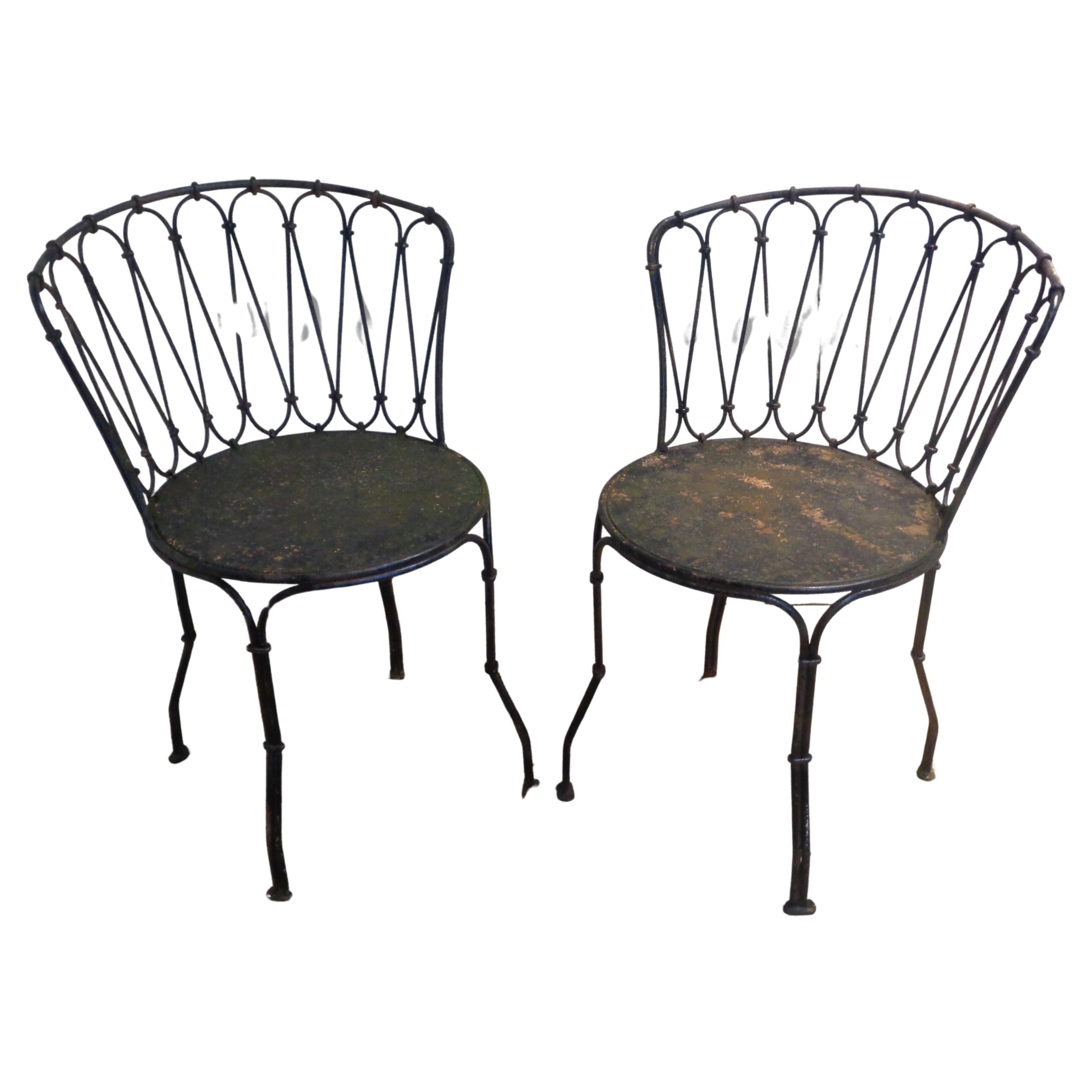 Rare Antique French Iron and Steel Bistro Set - Table & Two Chairs 3