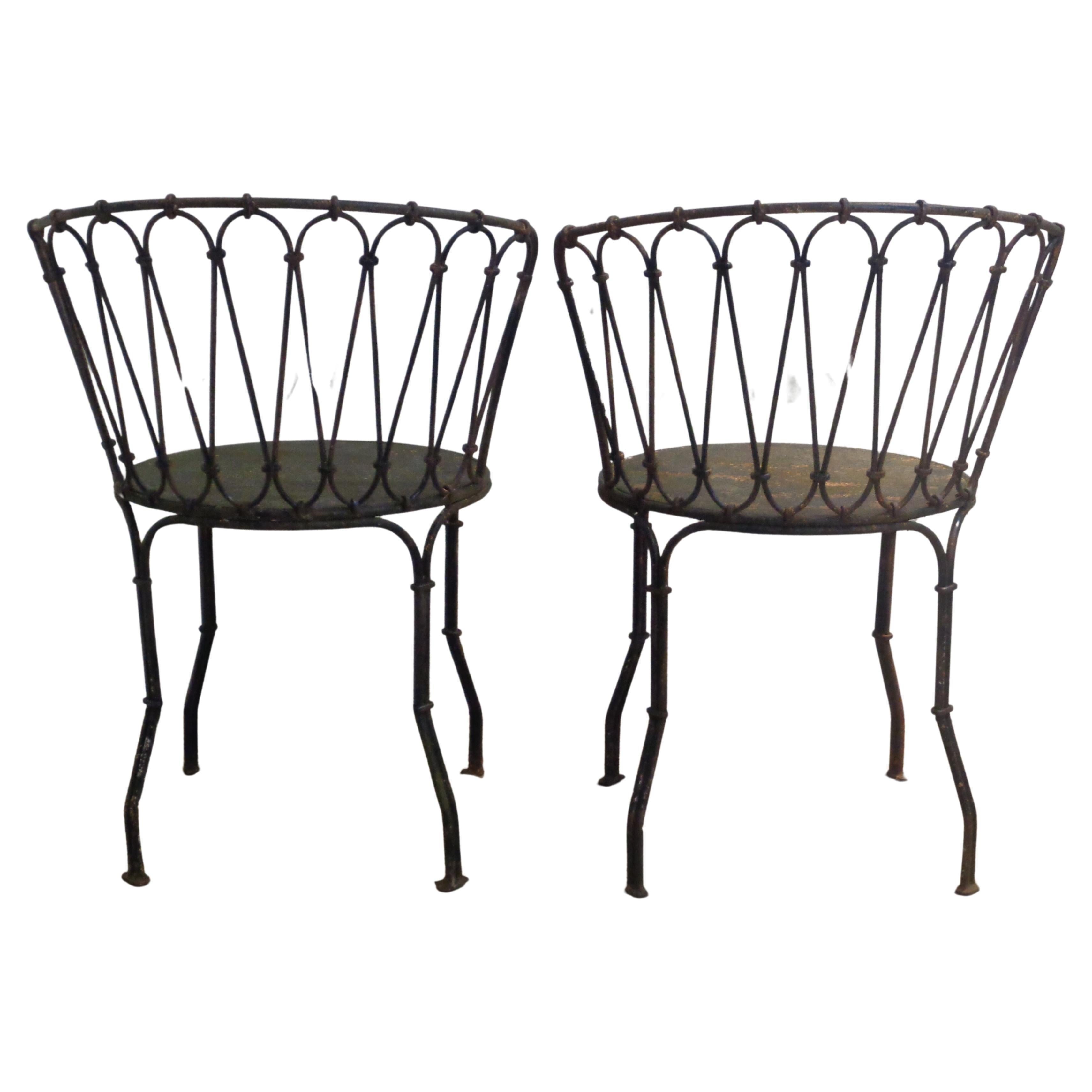 Rare Antique French Iron and Steel Bistro Set - Table & Two Chairs 4