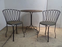 Rare Antique French Iron and Steel Bistro Table and Chairs