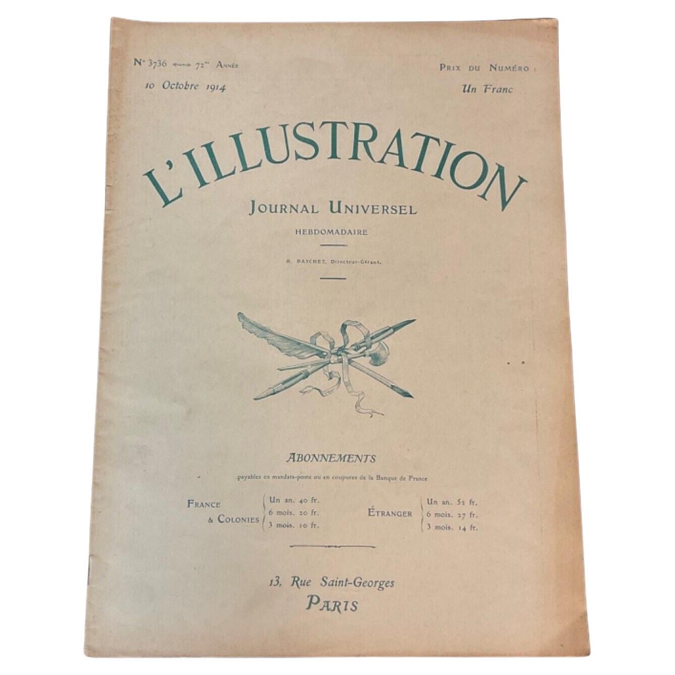Rara rivista francese d'epoca, L'Illustration n. 3736, ottobre 1914, prima guerra mondiale - 2Y608 in vendita