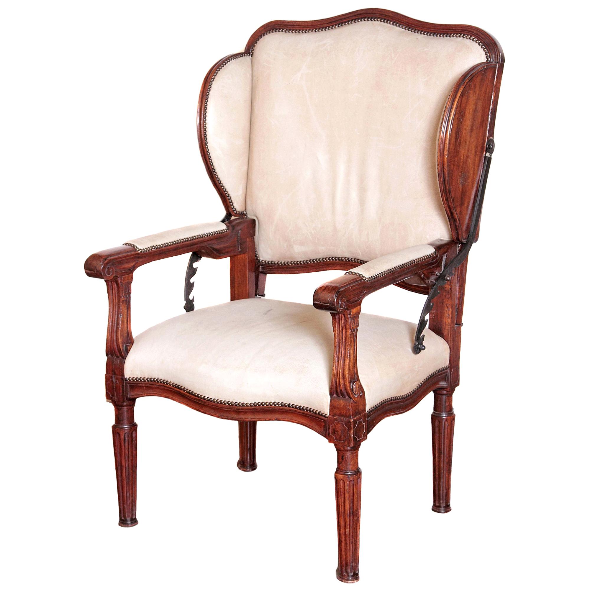 Rare Antique French Reclining Wingback Armchair