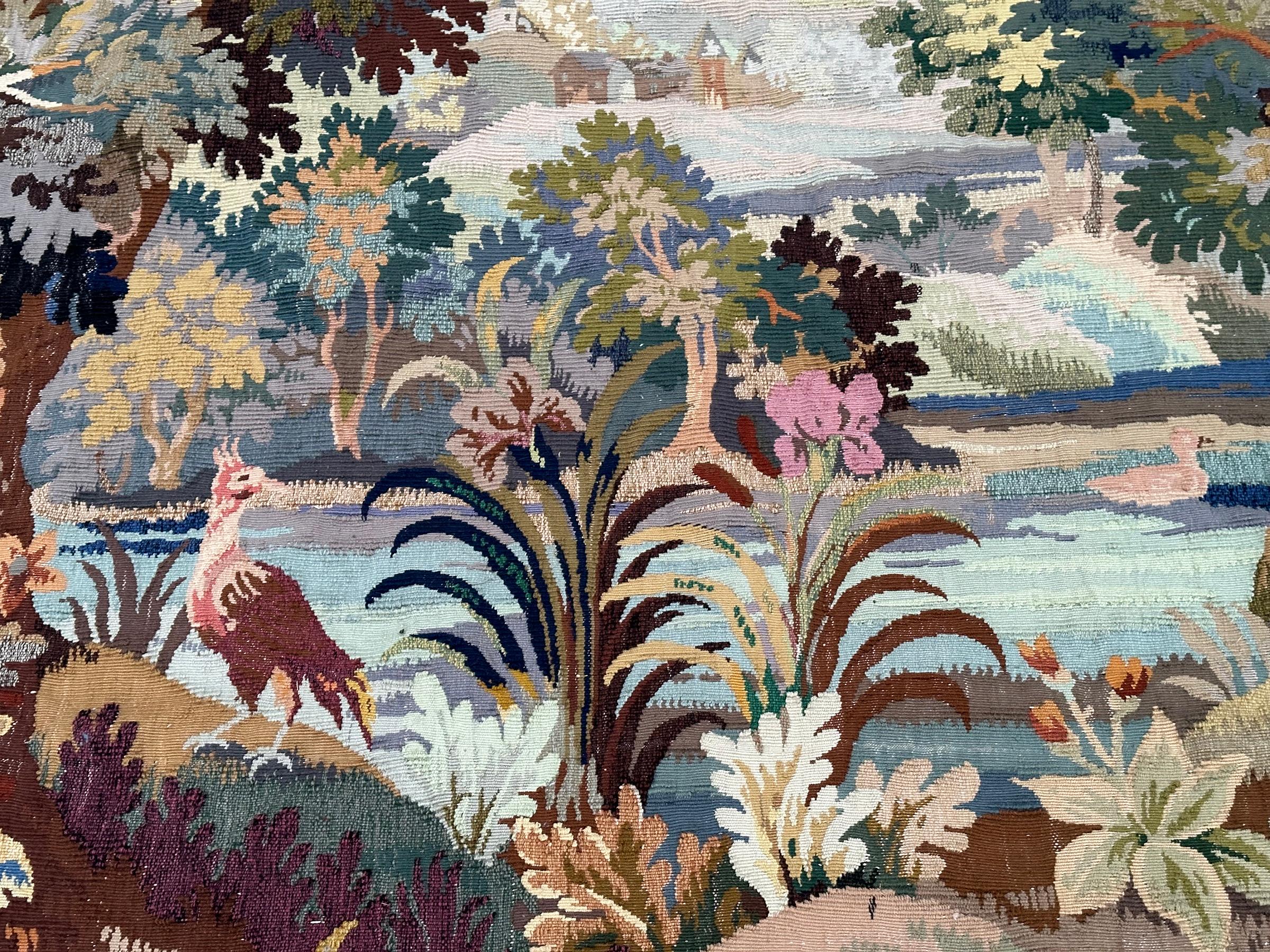 Seltener antiker französischer Wandteppich Handgefertigter Wandteppich Blumen Verdure 6x8 167x 234cm im Angebot 3
