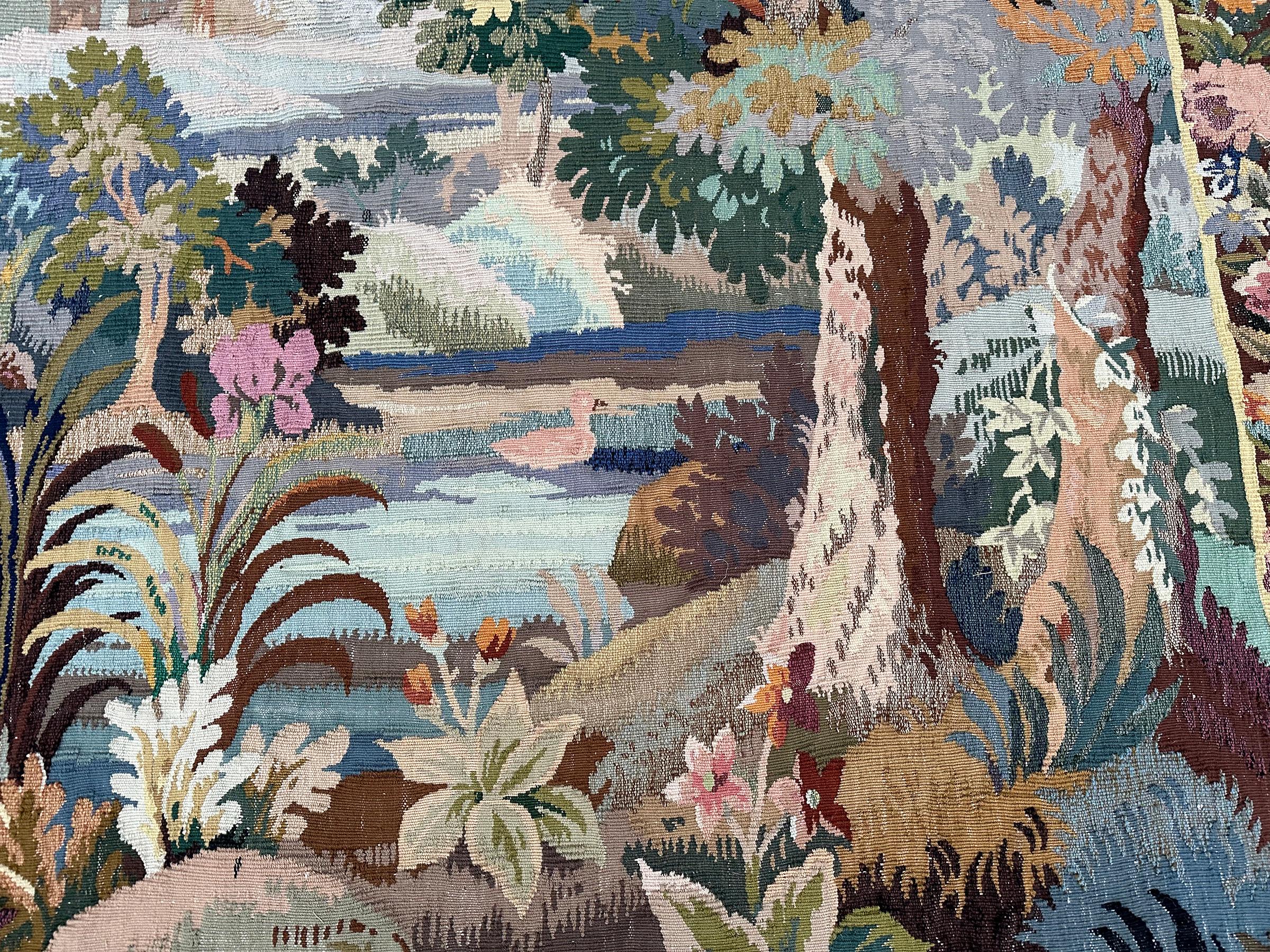 Rare tapisserie française ancienne faite à la main Fleurs Verdure 6x8 167x 234cm en vente 5
