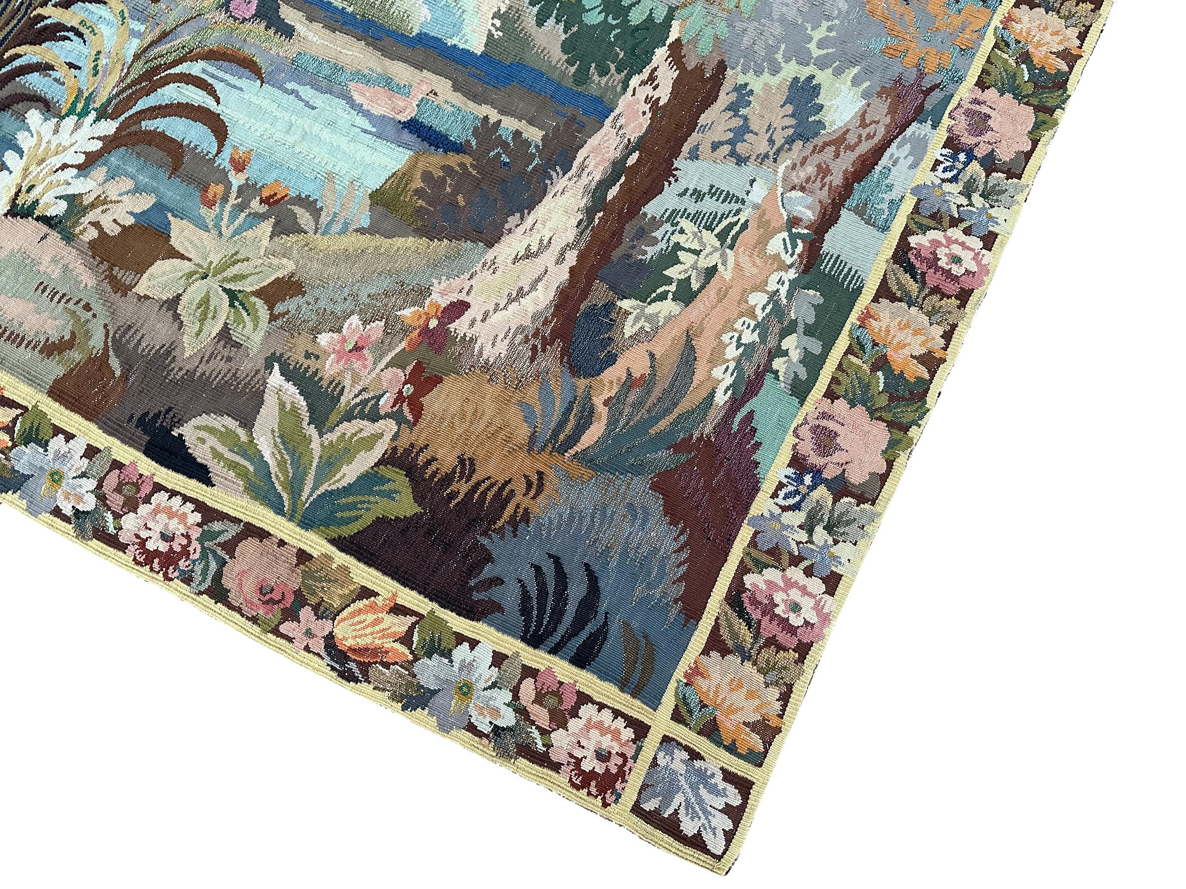 Rare Antique French Tapestry Handmade Tapestry Flowers Verdure 6x8 167x 234cm For Sale 7