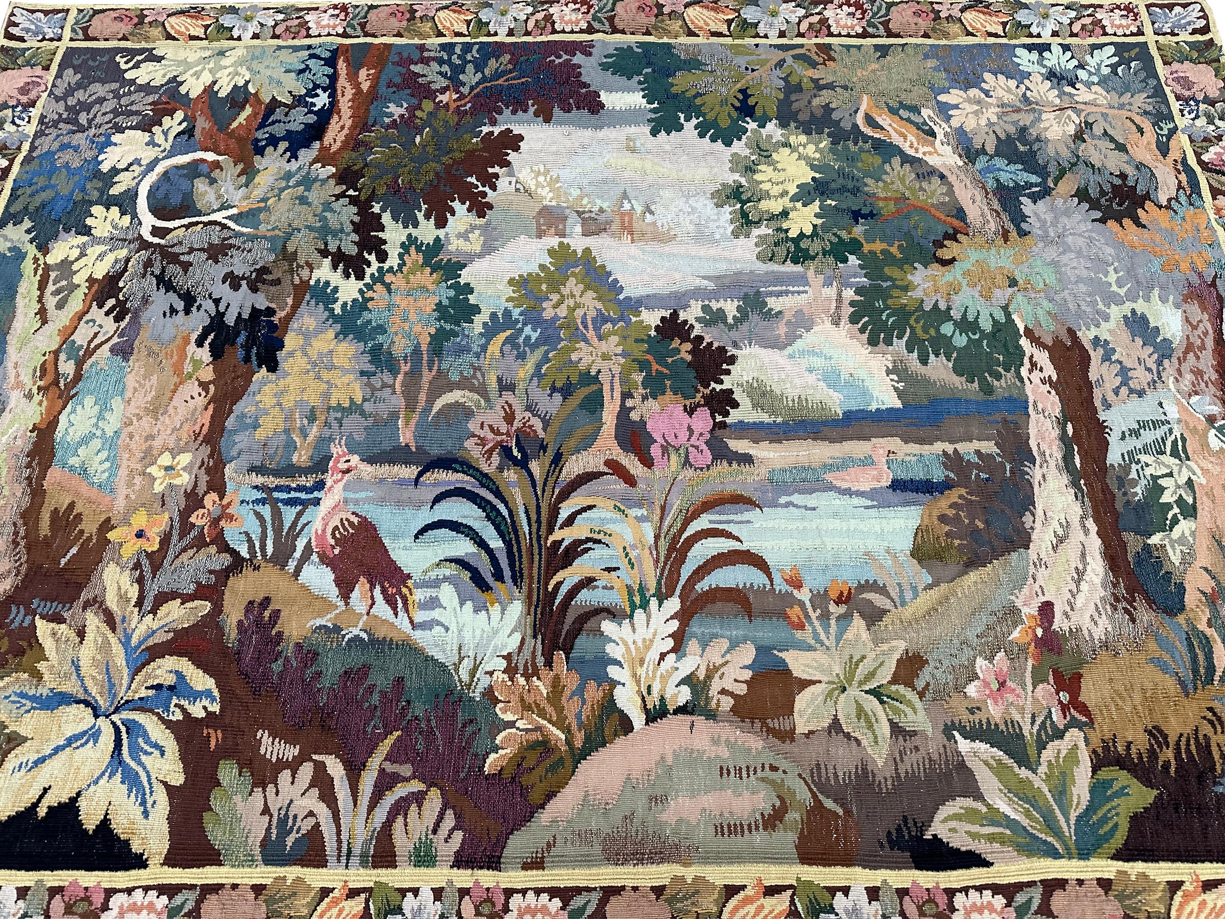 Seltener antiker französischer Wandteppich Handgefertigter Wandteppich Blumen Verdure 6x8 167x 234cm im Angebot 7