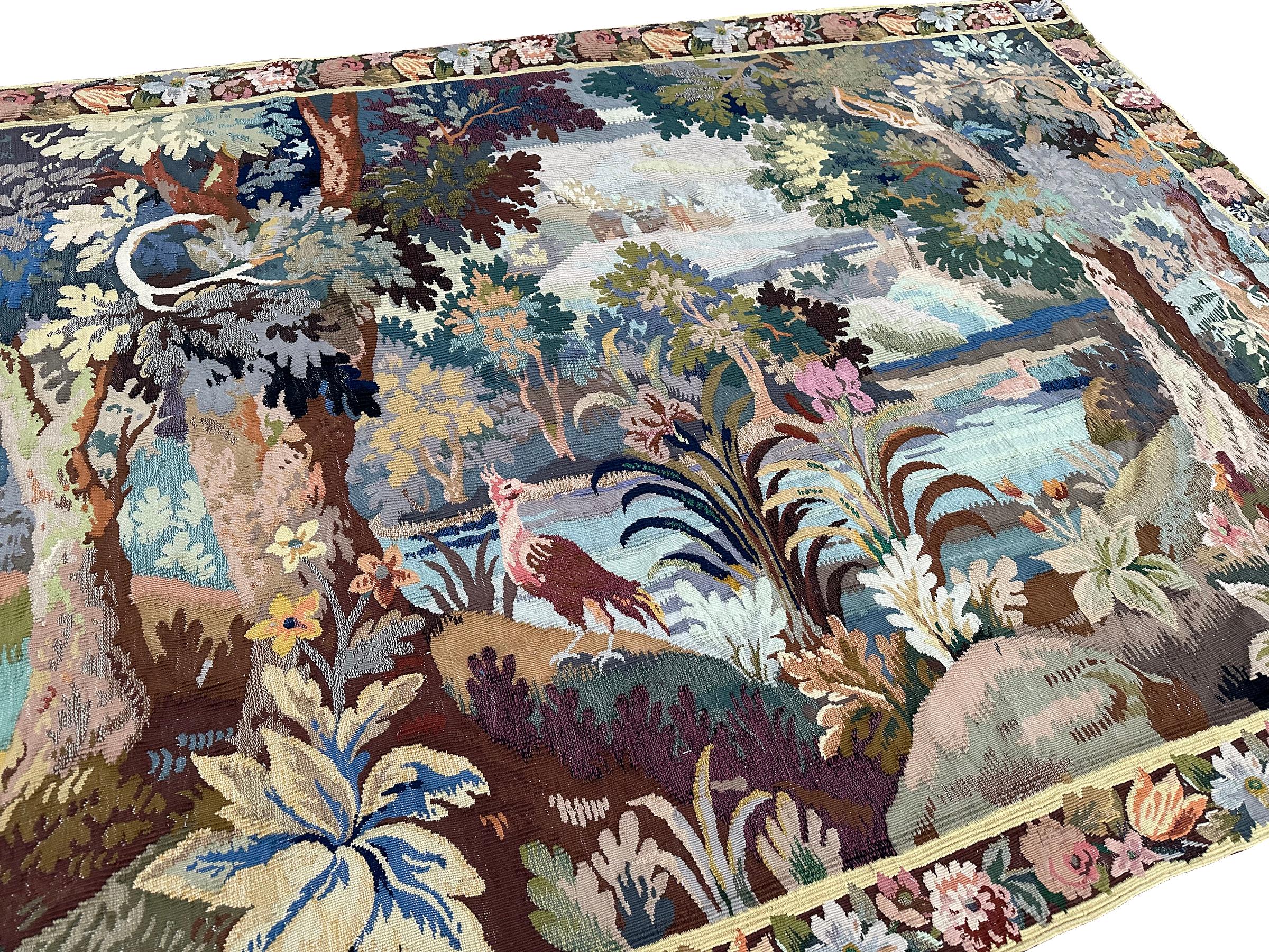 Seltener antiker französischer Wandteppich Handgefertigter Wandteppich Blumen Verdure 6x8 167x 234cm im Angebot 8