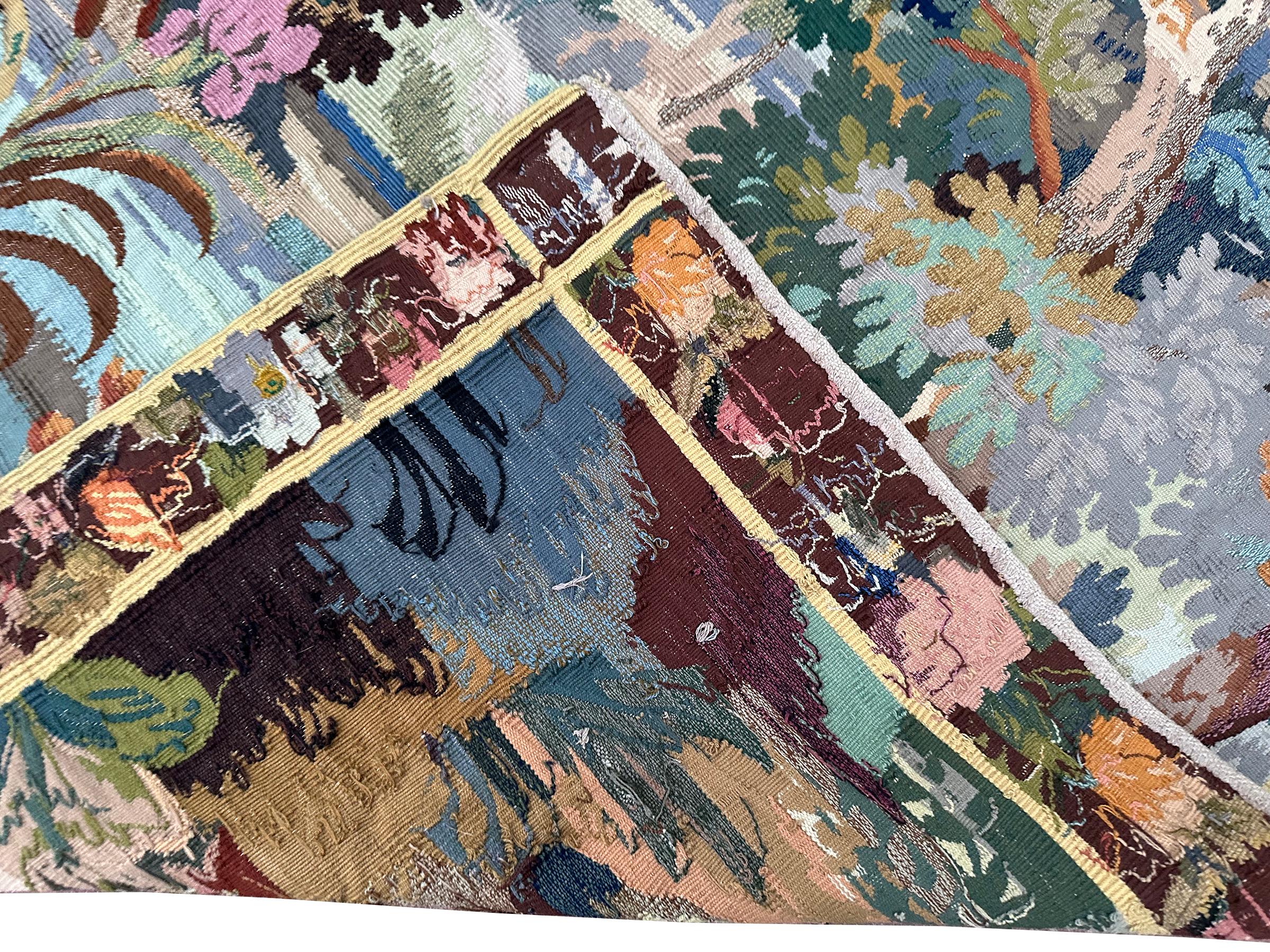 Rare tapisserie française ancienne faite à la main Fleurs Verdure 6x8 167x 234cm en vente 9
