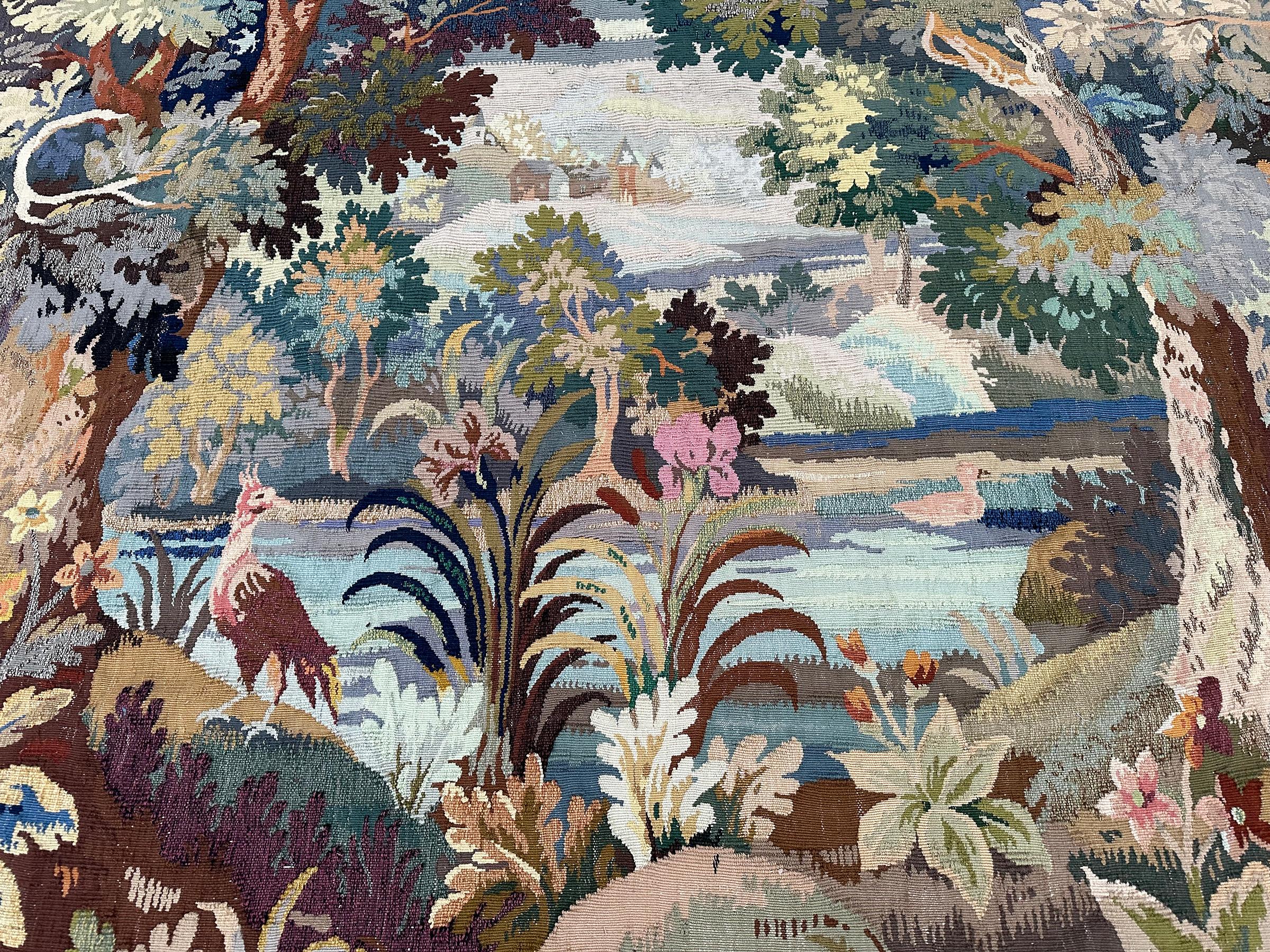 Tissé à la main Rare tapisserie française ancienne faite à la main Fleurs Verdure 6x8 167x 234cm en vente