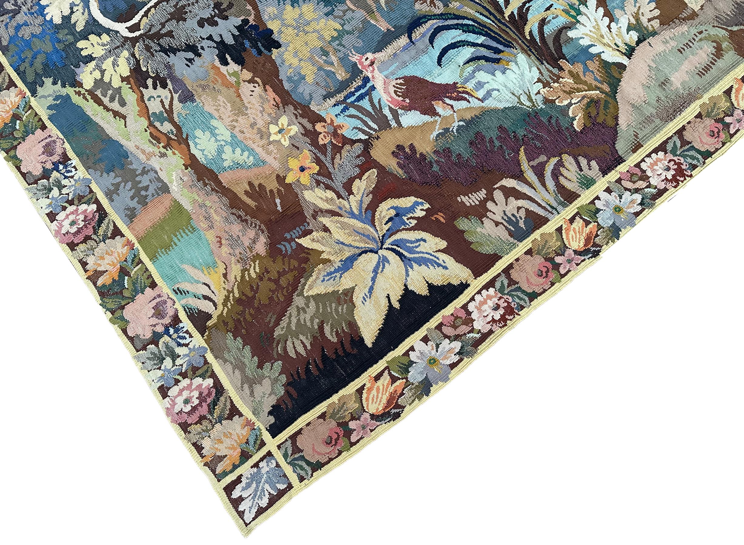 Early 20th Century Rare Antique French Tapestry Handmade Tapestry Flowers Verdure 6x8 167x 234cm For Sale