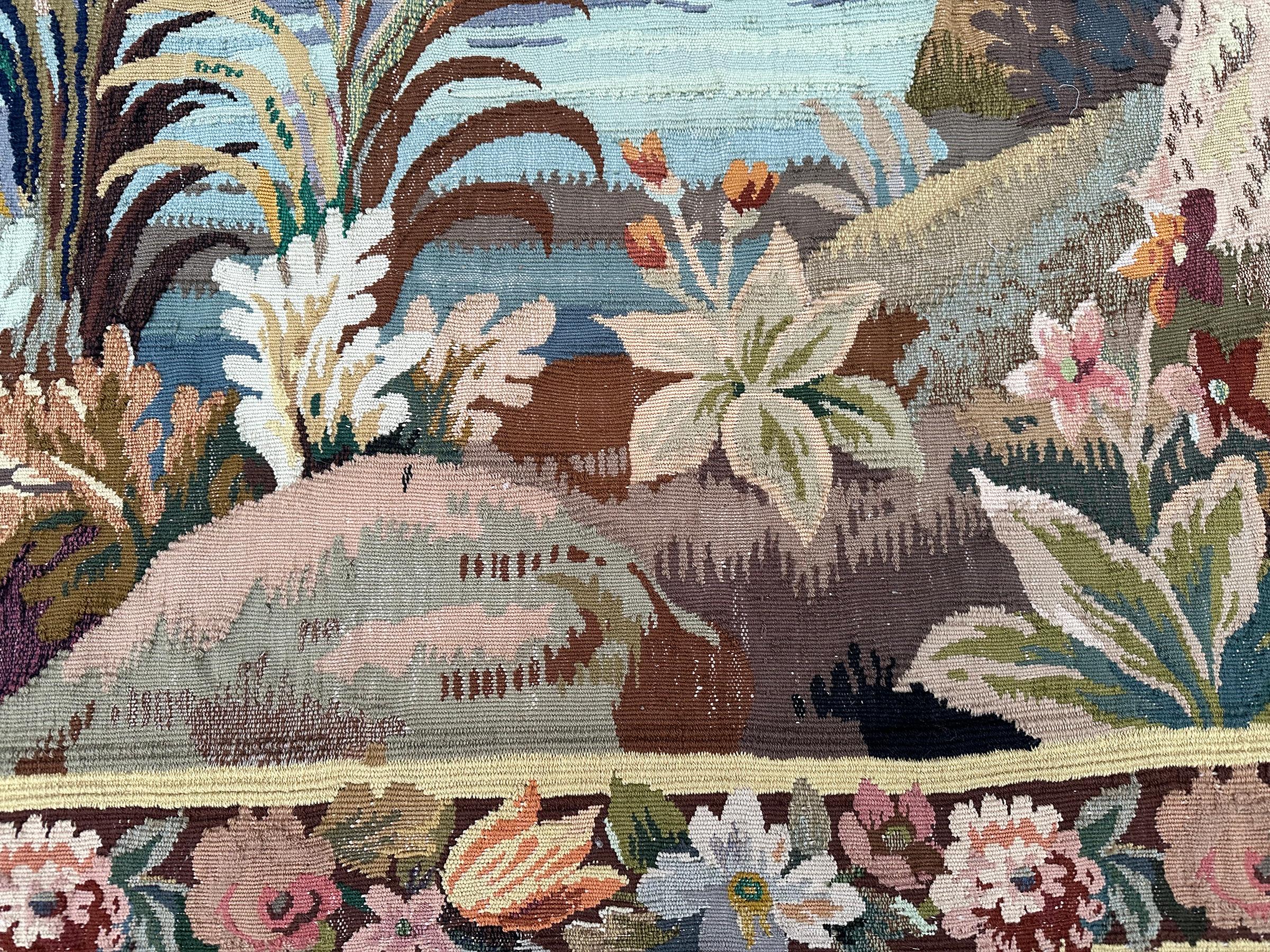 Wool Rare Antique French Tapestry Handmade Tapestry Flowers Verdure 6x8 167x 234cm For Sale