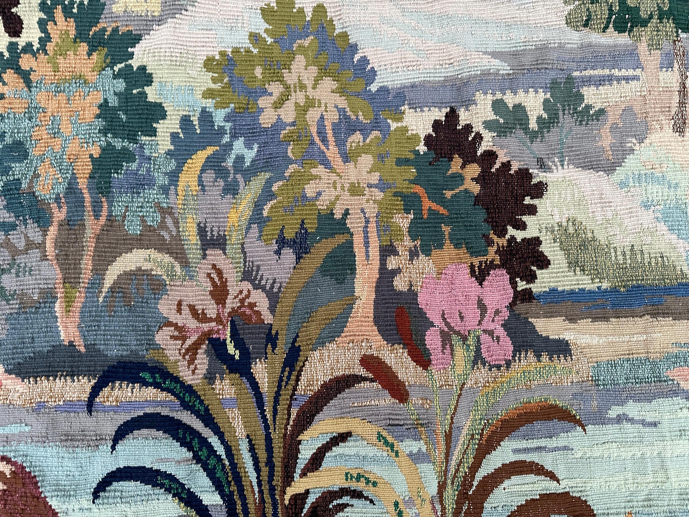Rare Antique French Tapestry Handmade Tapestry Flowers Verdure 6x8 167x 234cm For Sale 1