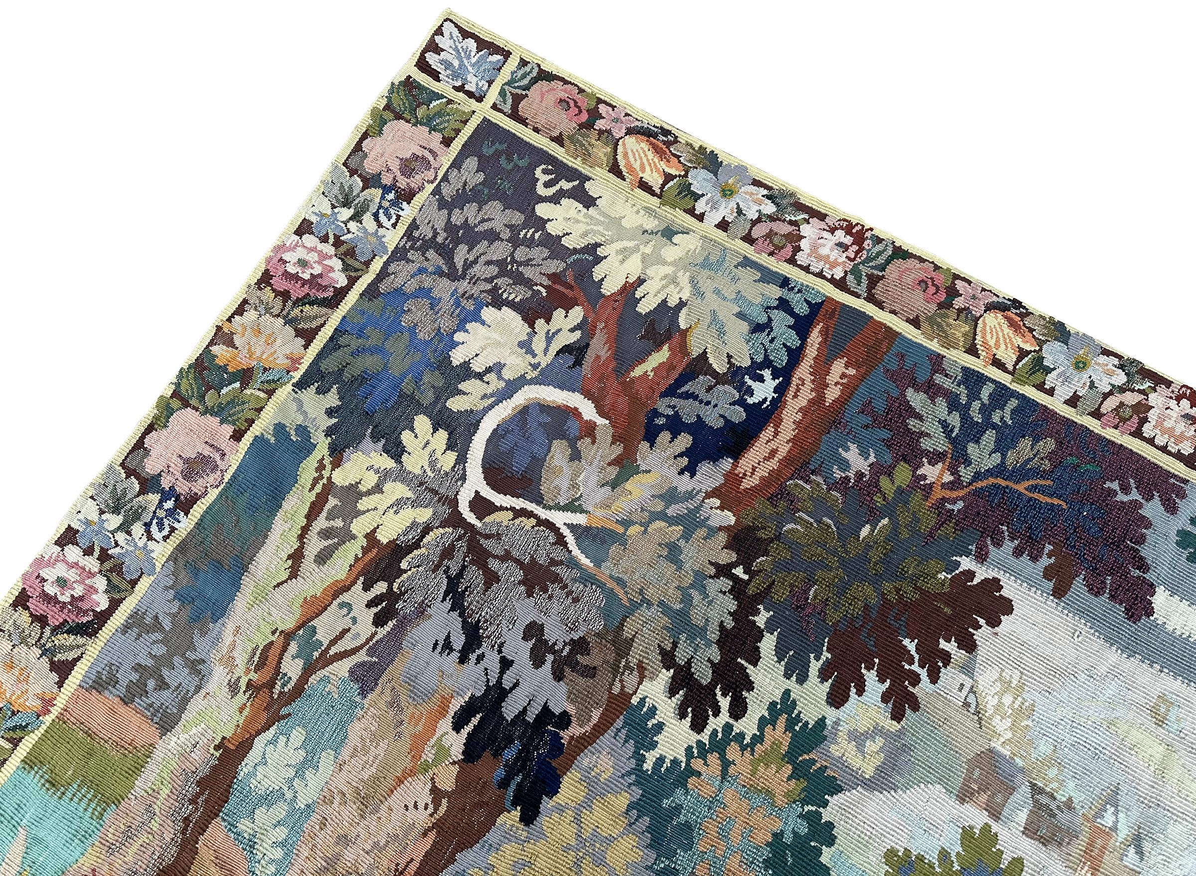 Rare Antique French Tapestry Handmade Tapestry Flowers Verdure 6x8 167x 234cm For Sale 2