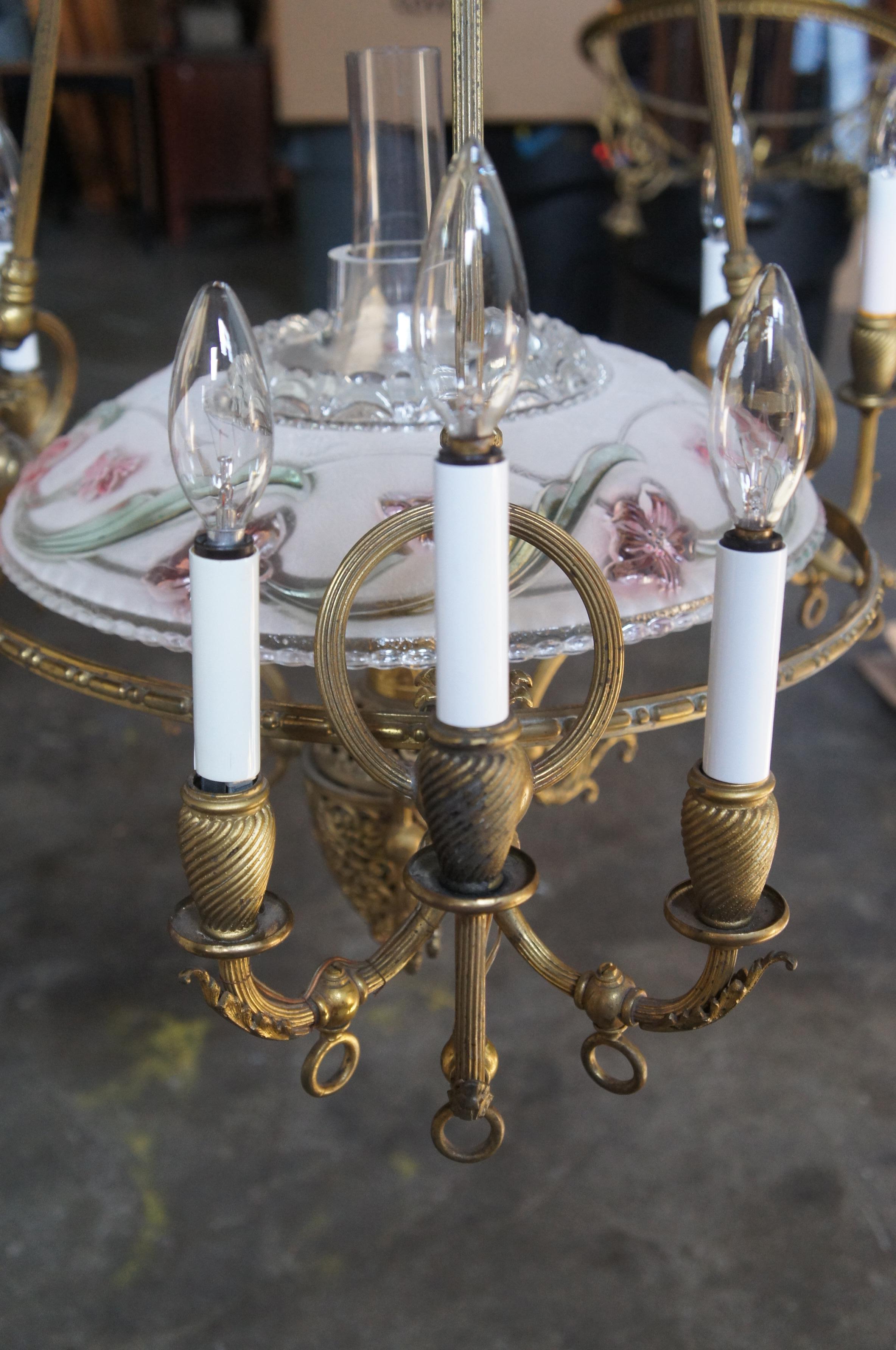 Rare Antique French Victorian Brass Filigree 10 Light Converted Gas Chandelier For Sale 1